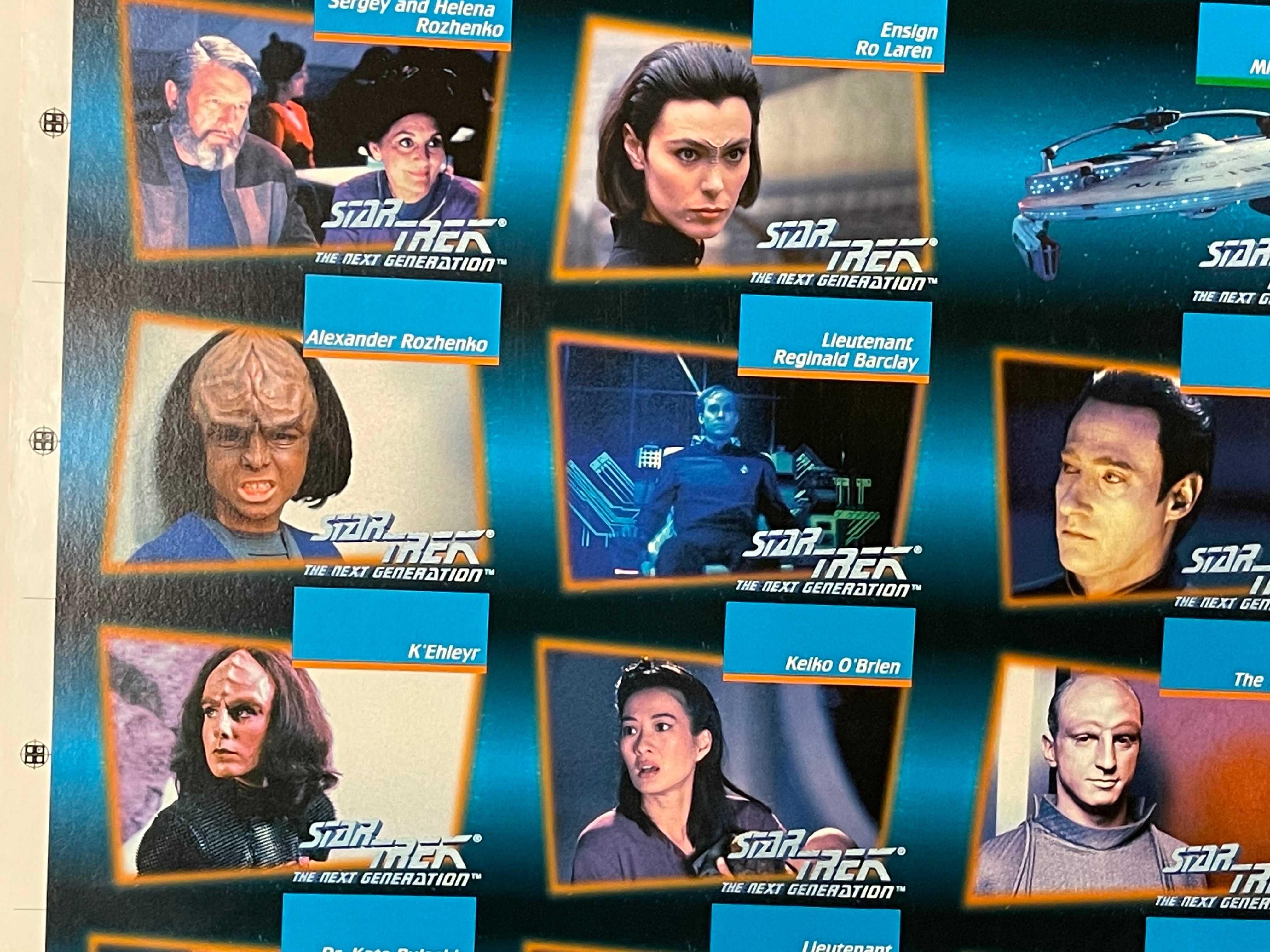 Star Trek Next Generation TV show uncut card sheet 1990