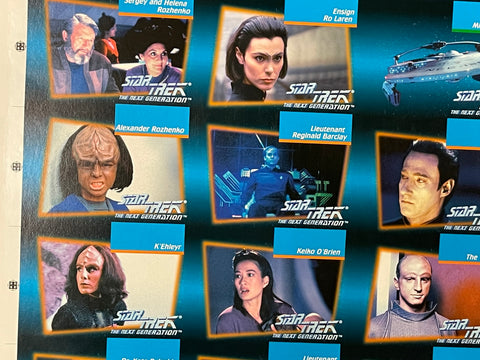 Star Trek Next Generation TV show uncut card sheet 1990