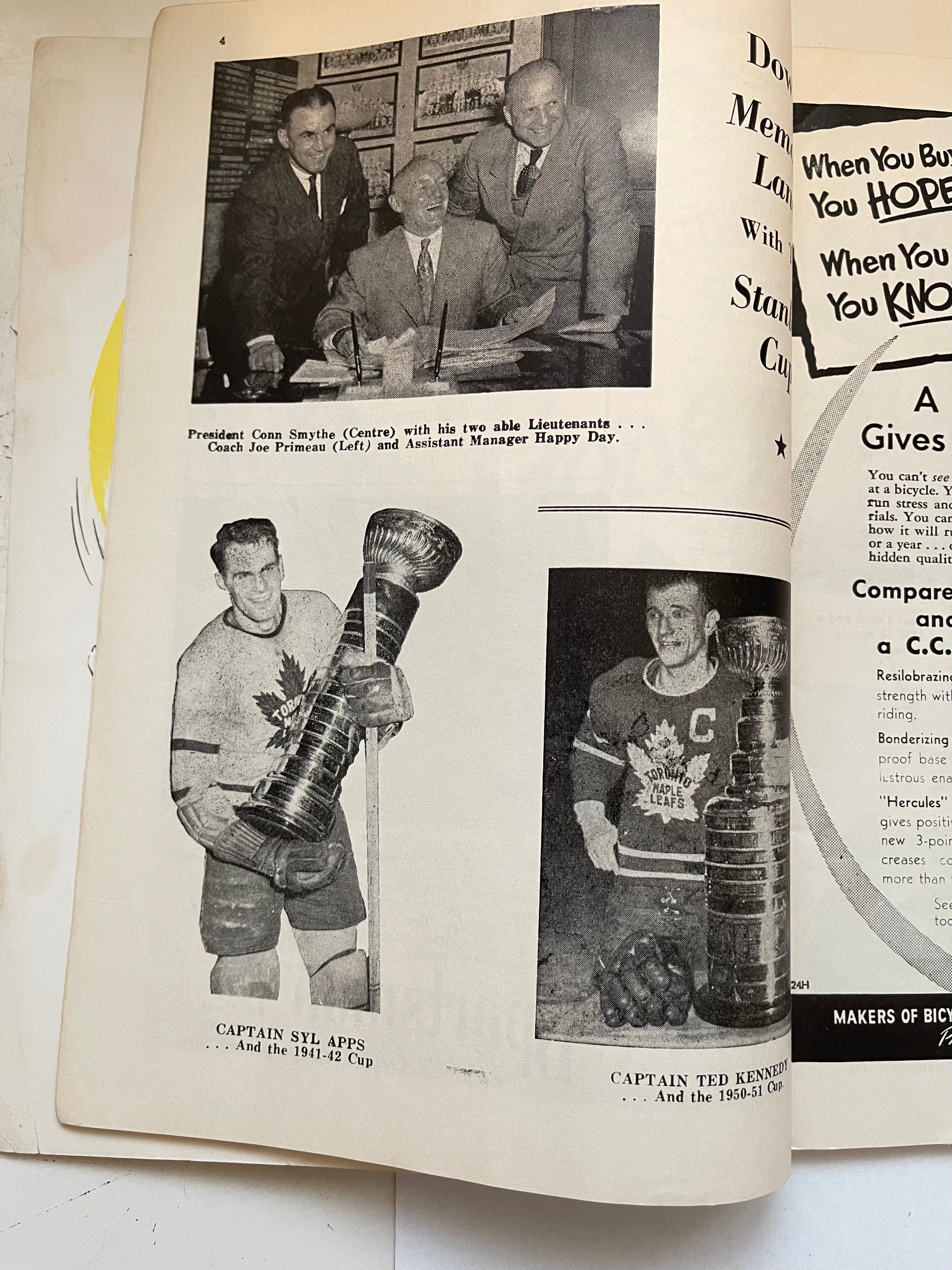Maple Leaf Gardens hockey game program 1952-53