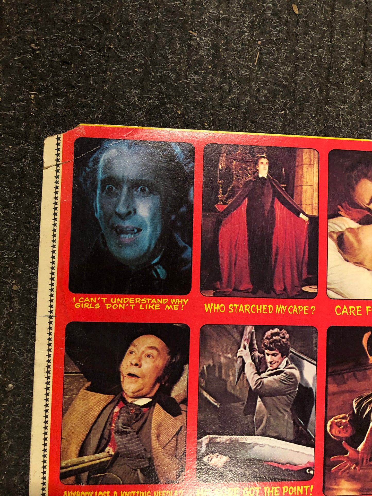 Hammer Horror Shocking Laffs rare uncut cards sheet 1976