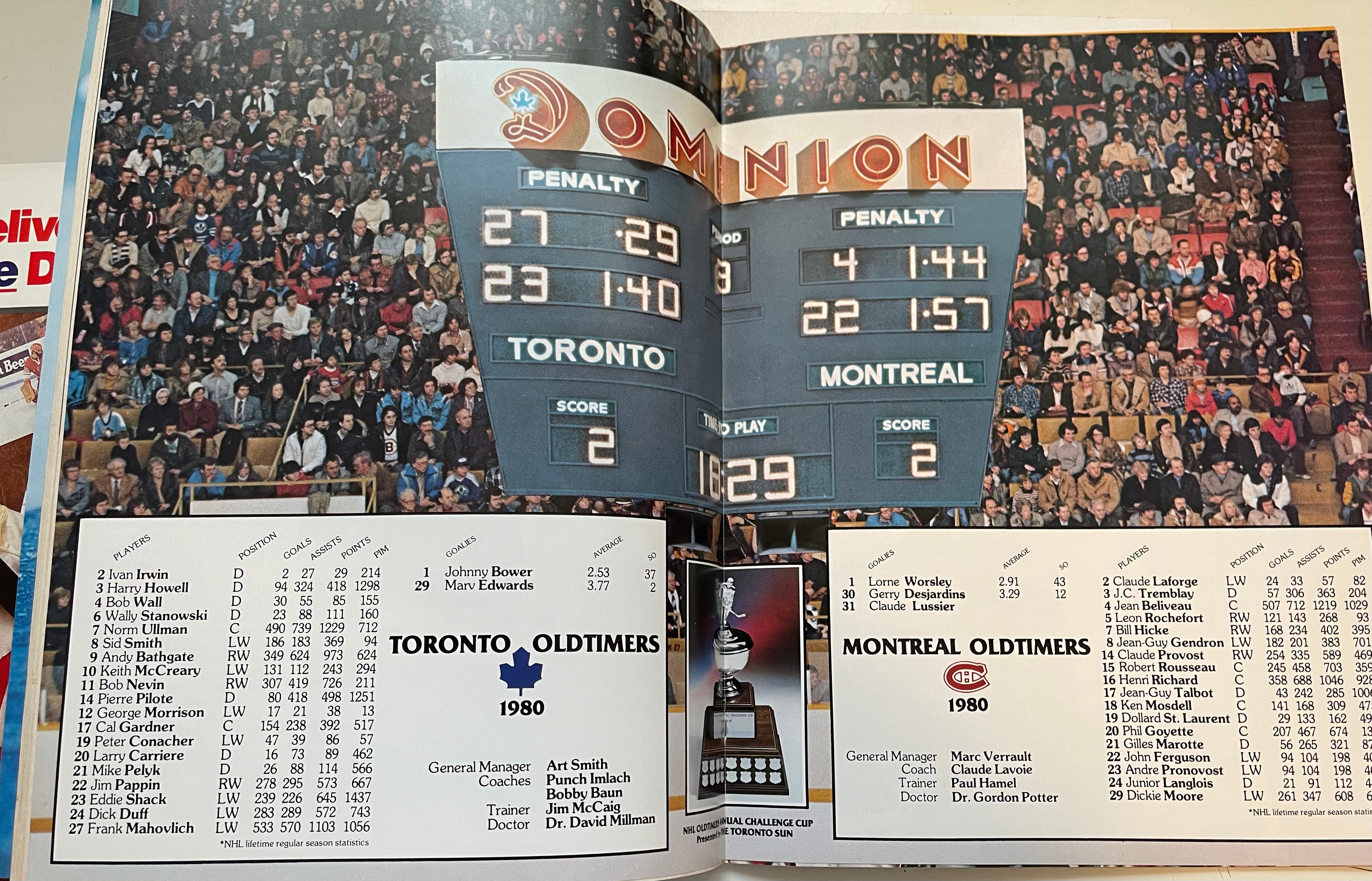 1980 Old Timers game NHL hockey program