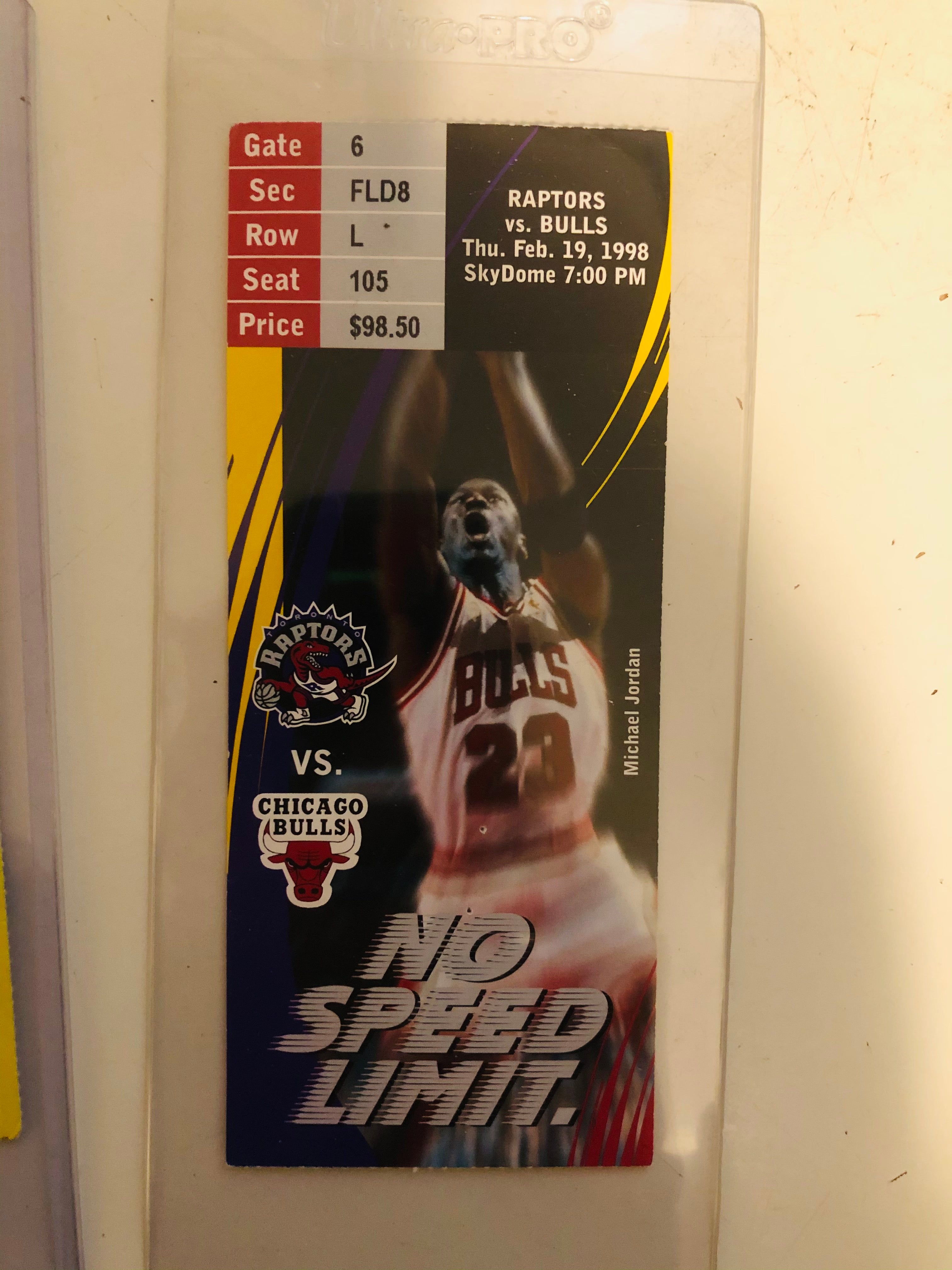 Michael Jordan rare Toronto Raptors basketball game ticket 1998