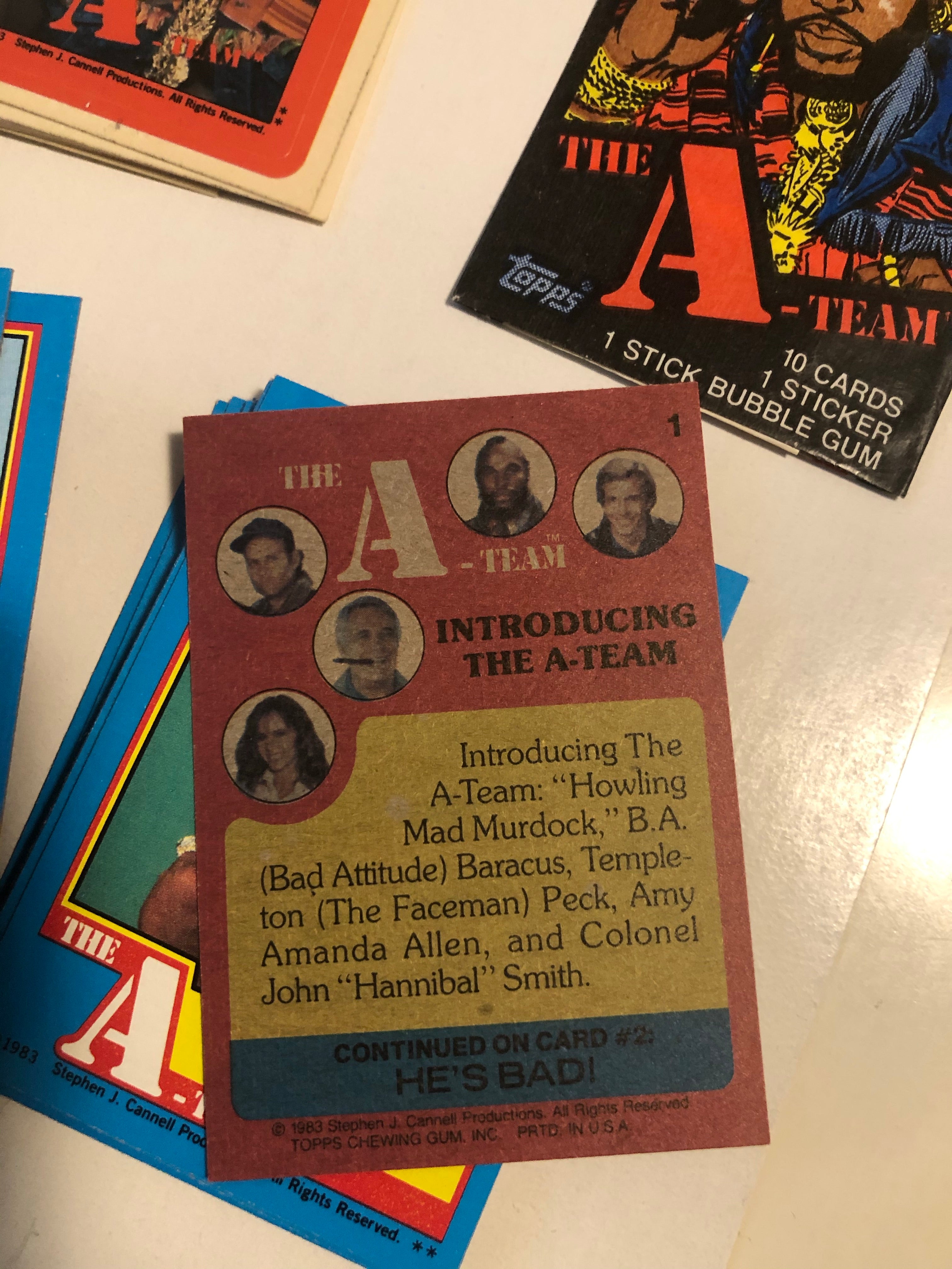 The A-Team TV show cards and stickers set with wrapper 1983