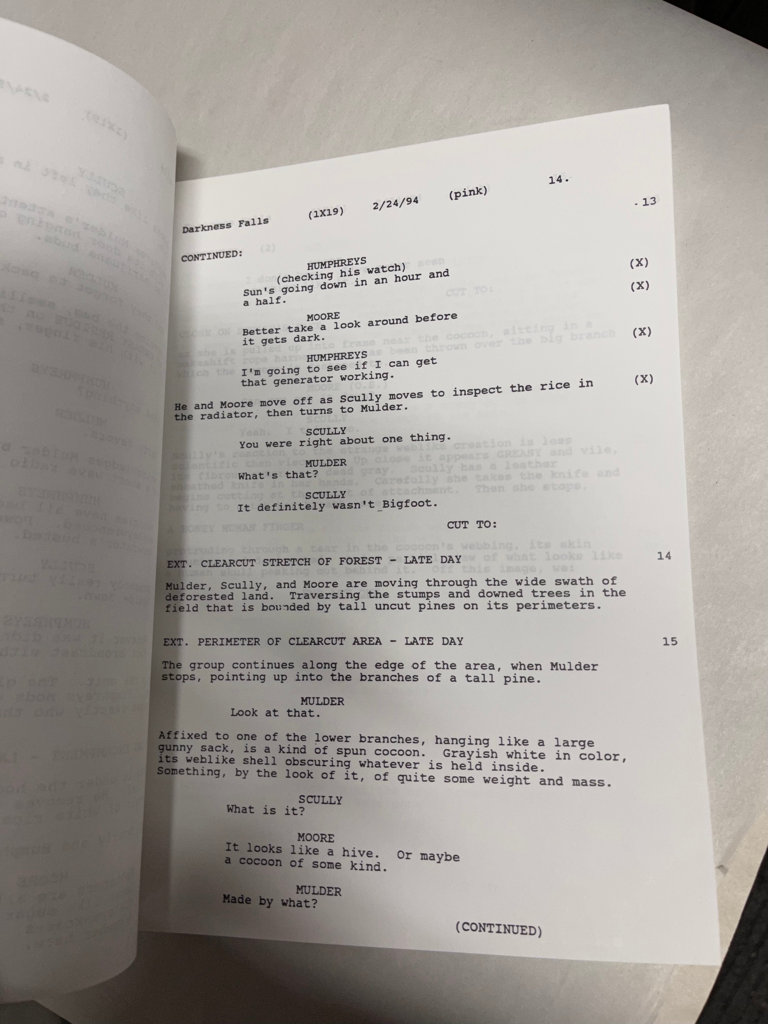 X-Files TV show Darkness falls rare vintage shooting script