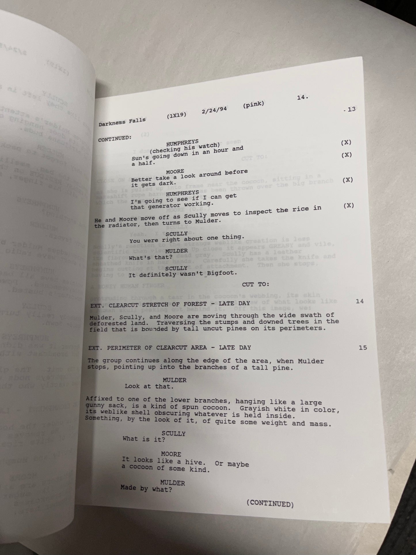 X-Files TV show Darkness falls rare vintage shooting script