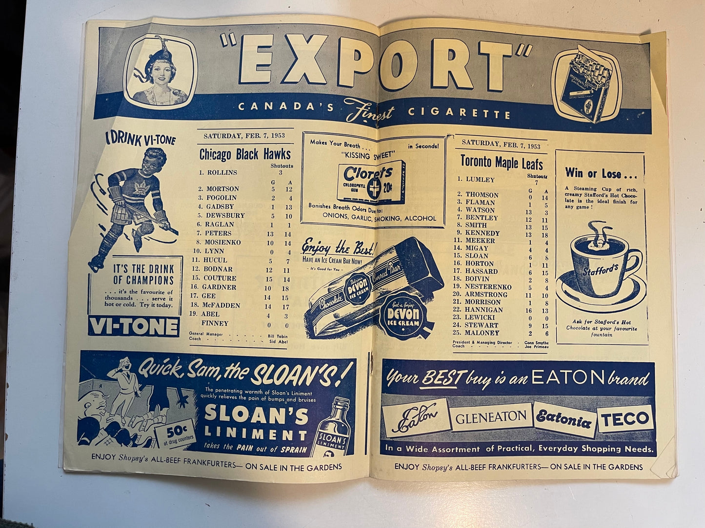 Toronto Maple Leafs hockey game program Feb.7, 1953