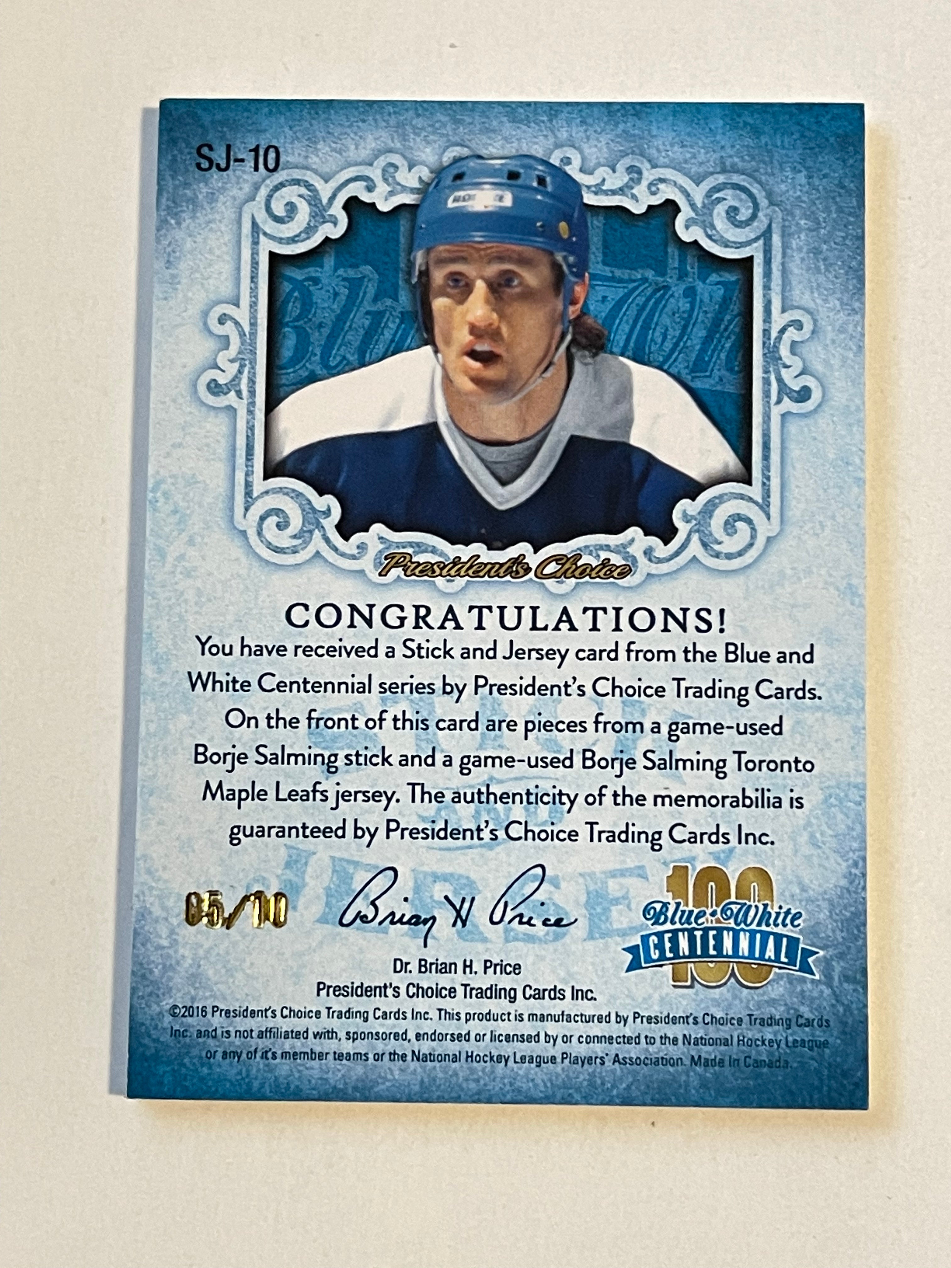 Toronto Maple Leafs hockey Borje Salming rare double memorabilia insert hockey card 5/10