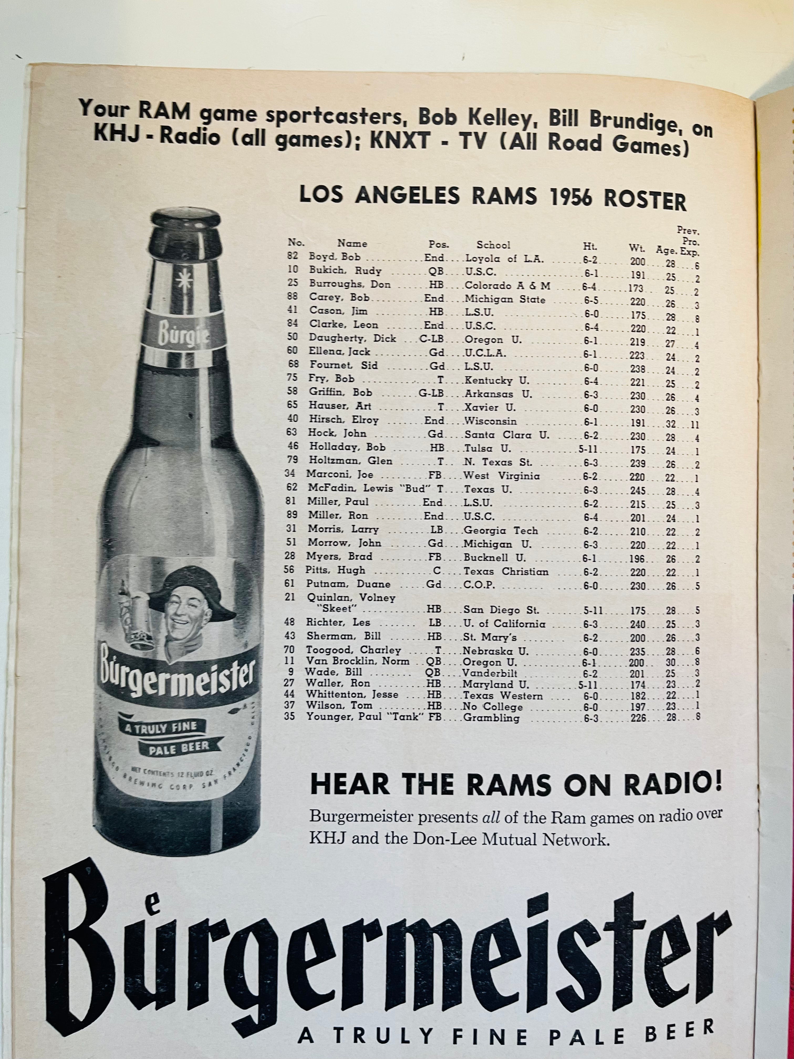 1956 LA Rams vs Eagles original football game program
