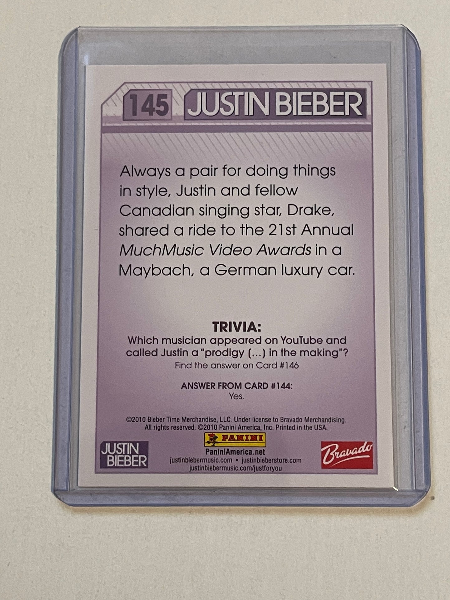 Justin Bieber with Drake Panini card 2010