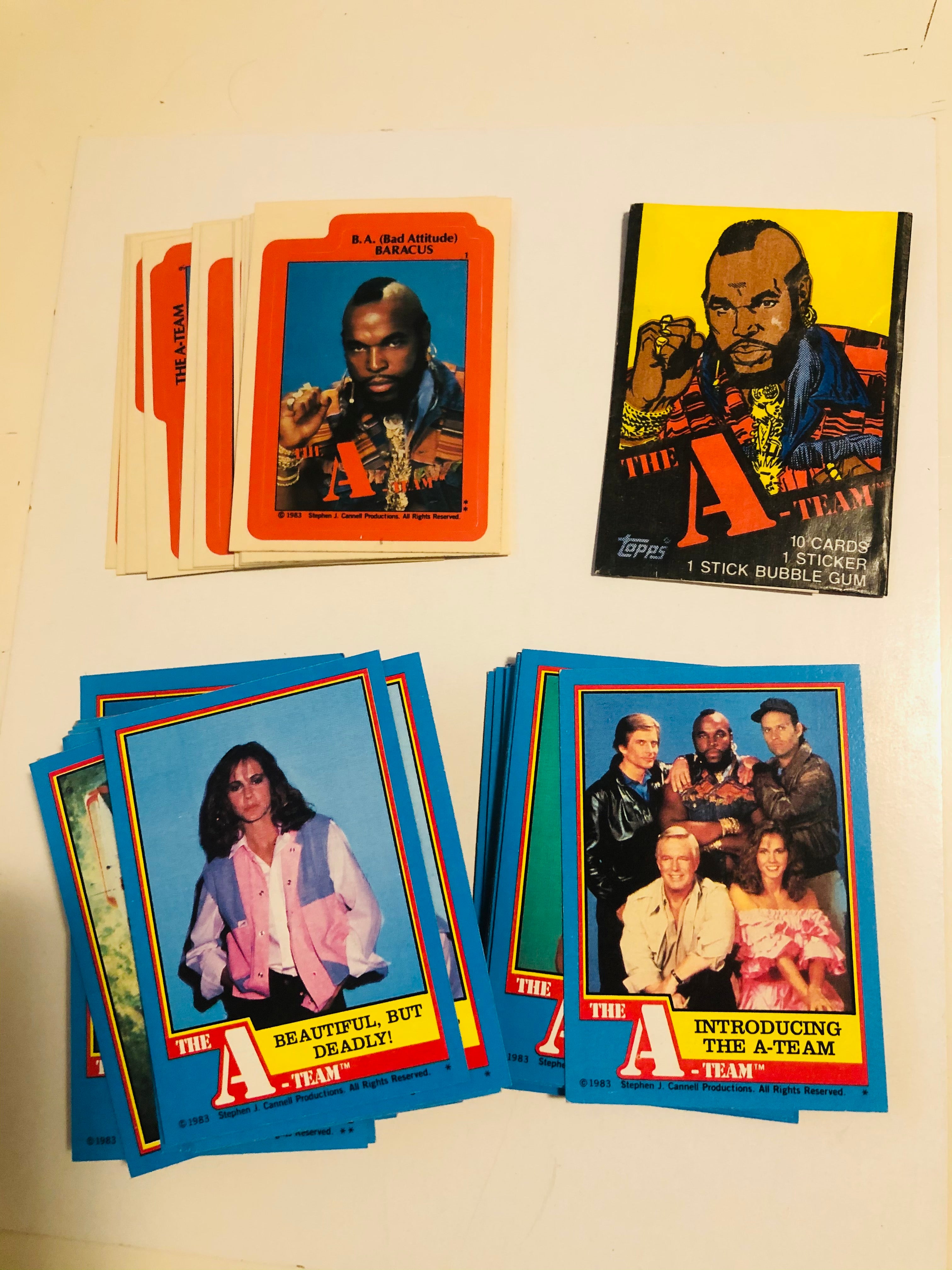 The A-Team TV show cards and stickers set with wrapper 1983