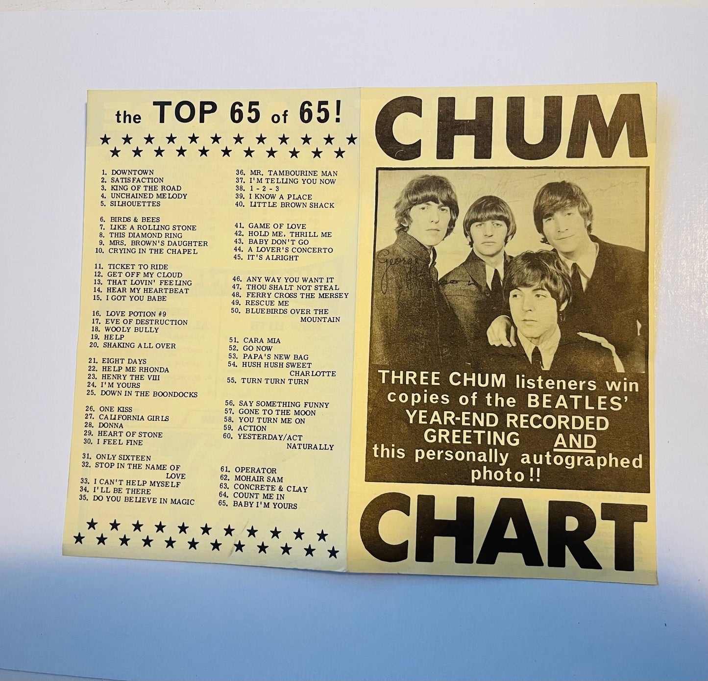 Beatles Chum Chart rare flyer 1966