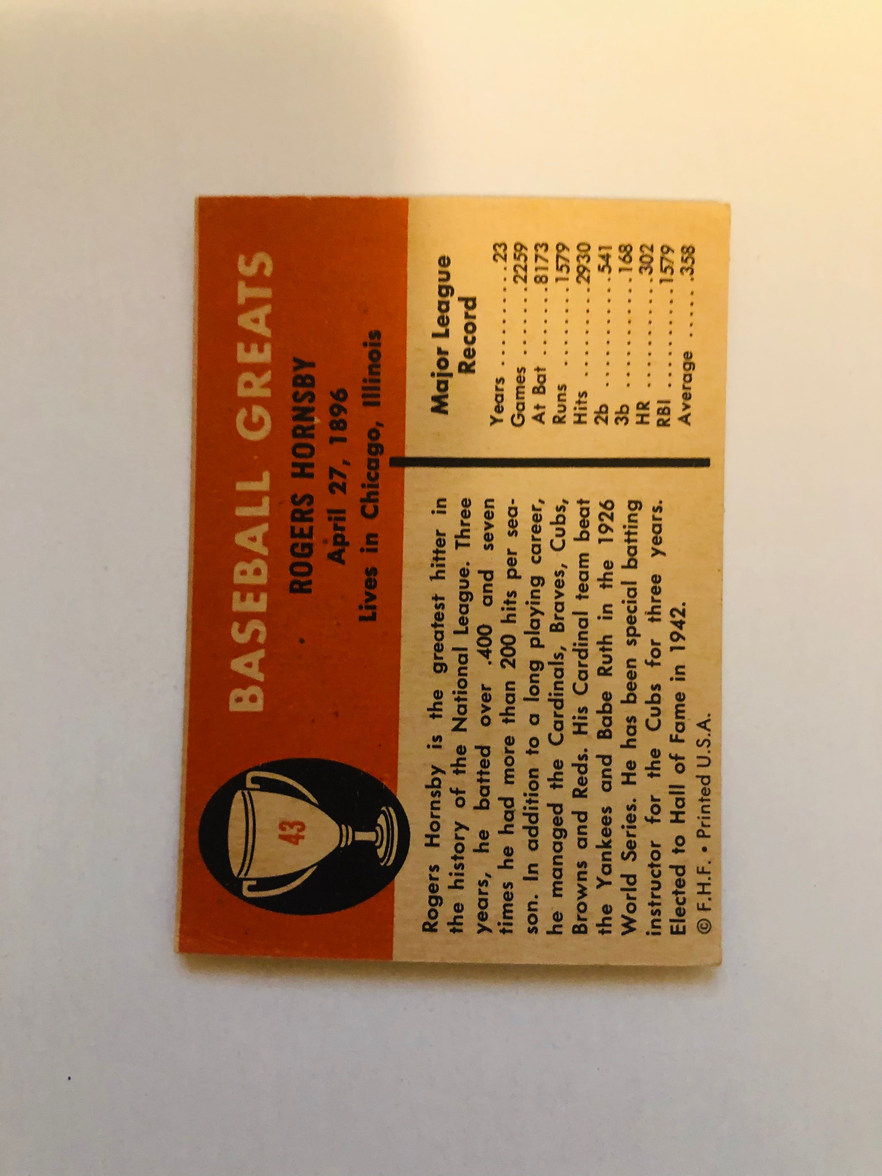 1961 Fleer Roger Hornsby high grade baseball card