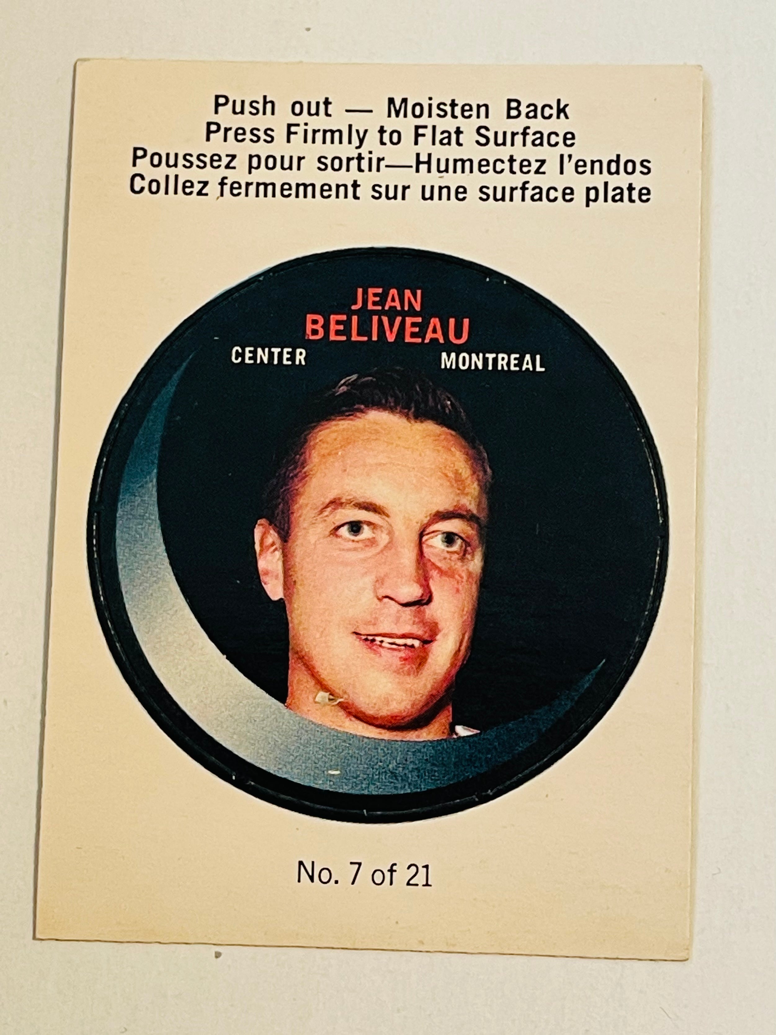 Jean Beliveau opc hockey puck insert card 1968