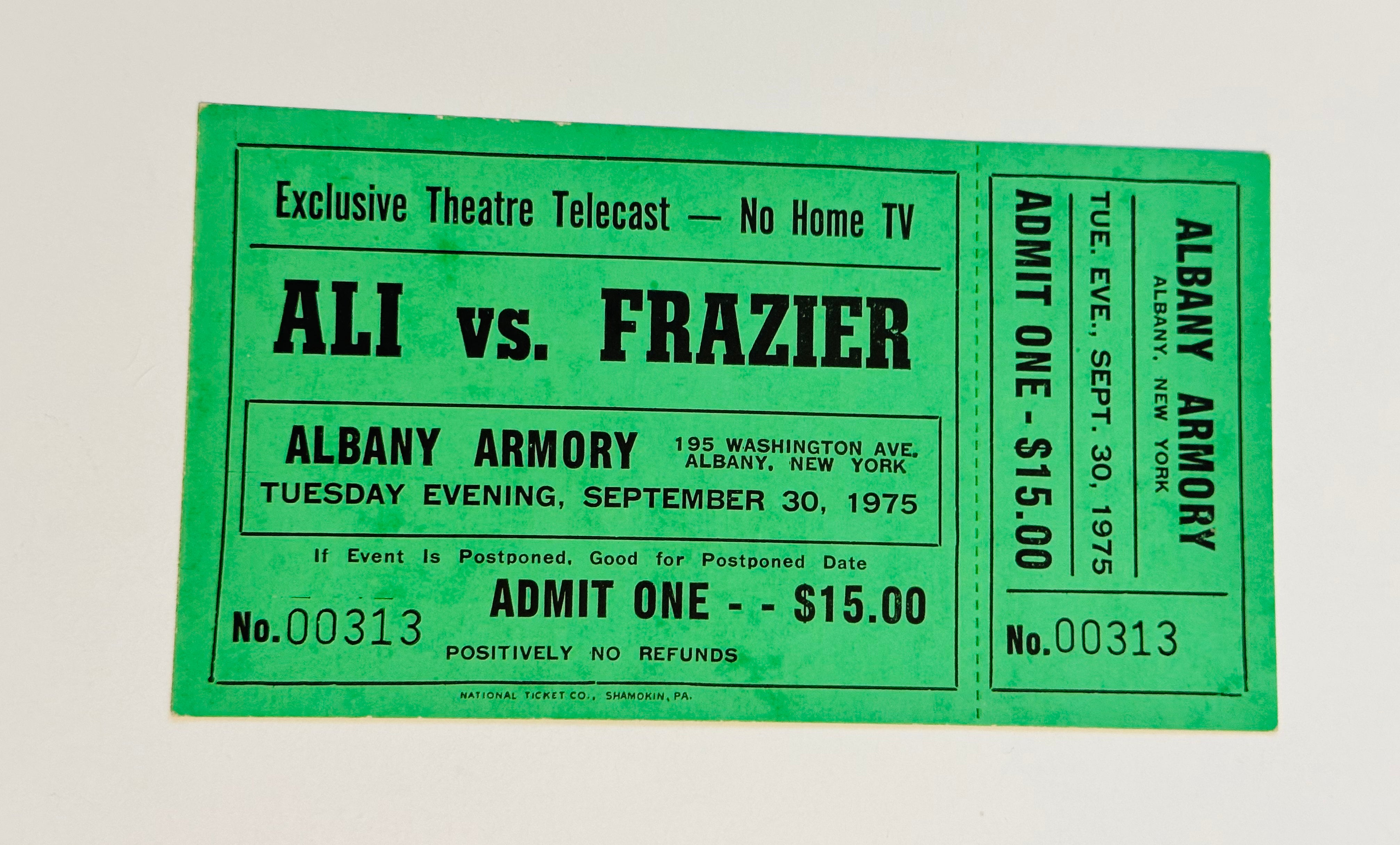 Muhammad Ali vs Joe Frazier boxing ticket 1975