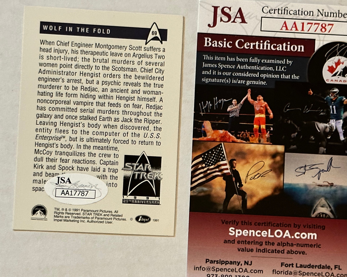 Star Trek Scotty James Doohan autographed card certified by JSA