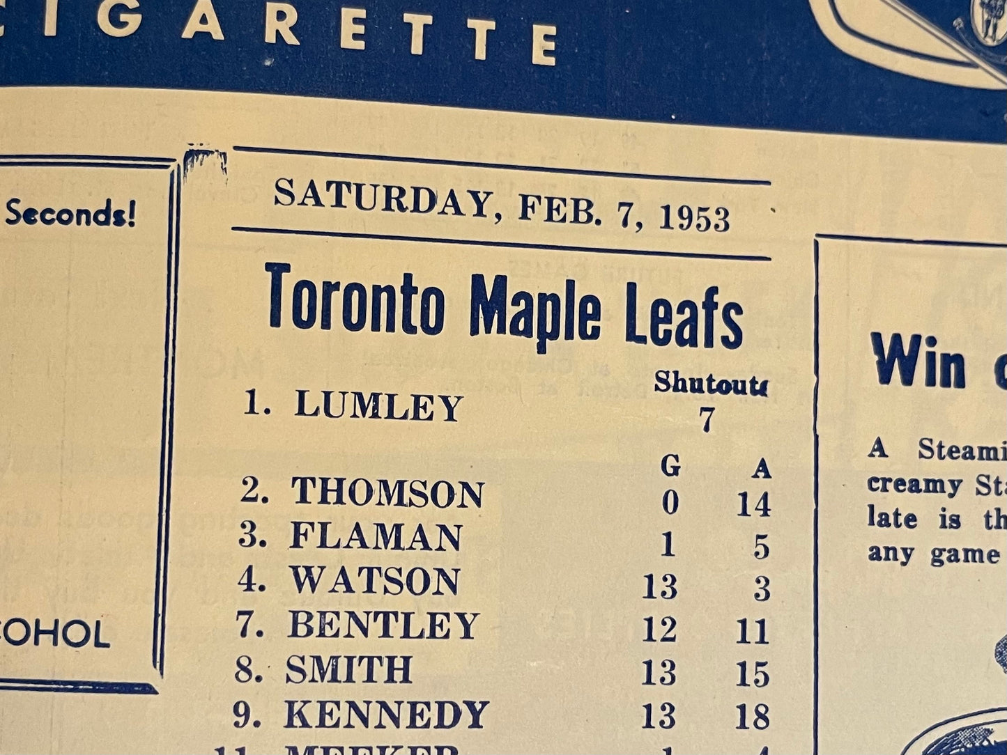 Toronto Maple Leafs hockey game program Feb.7, 1953