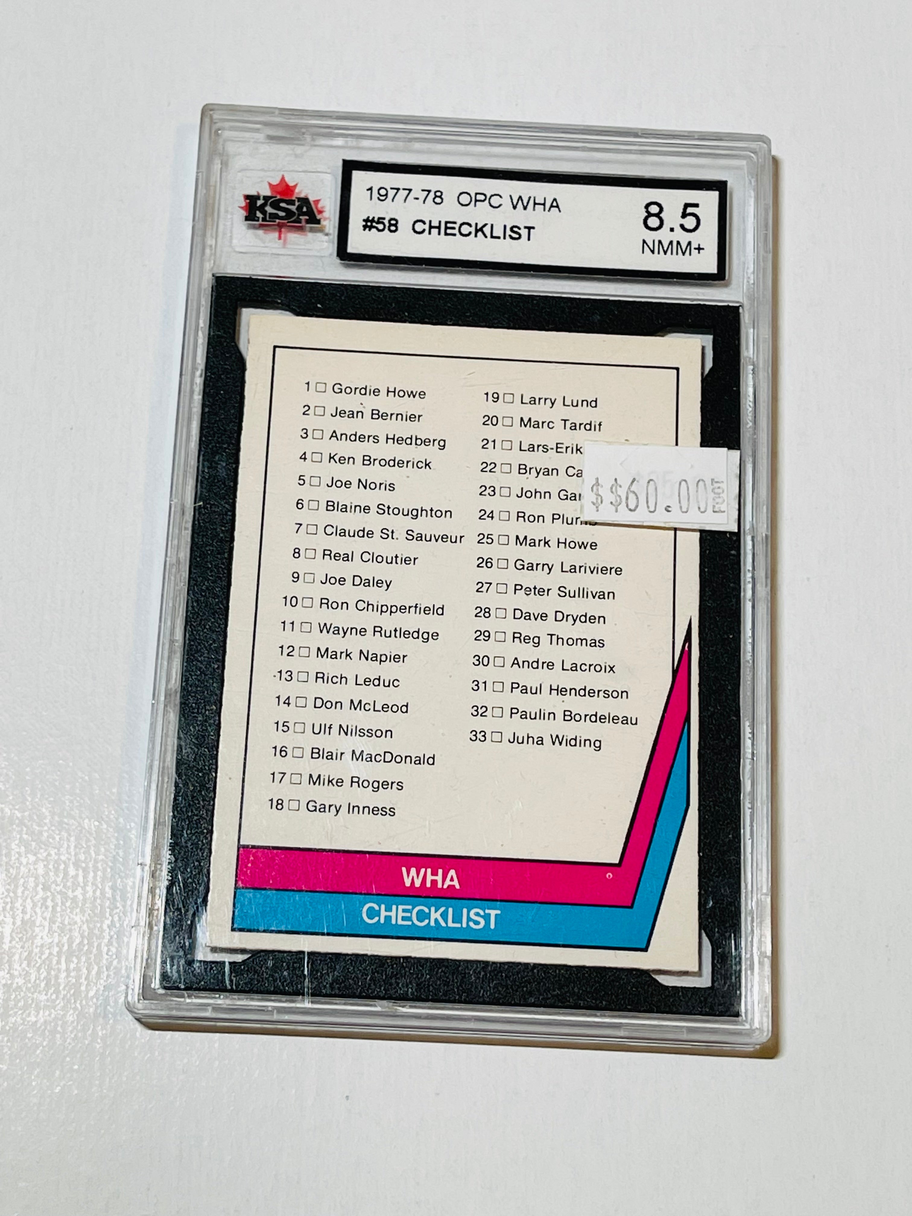 1977-78 WHA hockey rare unmarked high graded checklist card