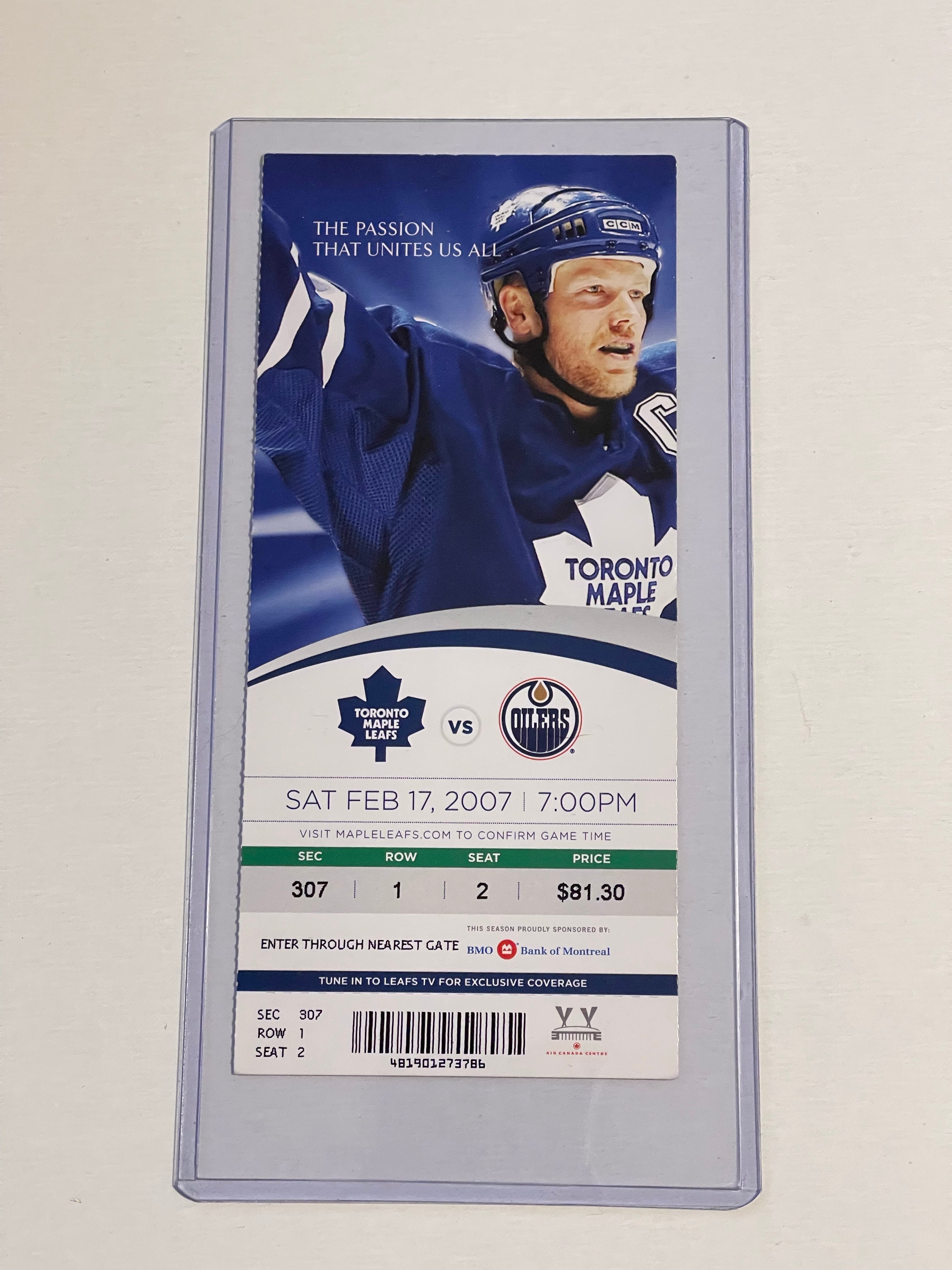 Mats Sundin Toronto Maple Leafs hockey game full ticket 2007