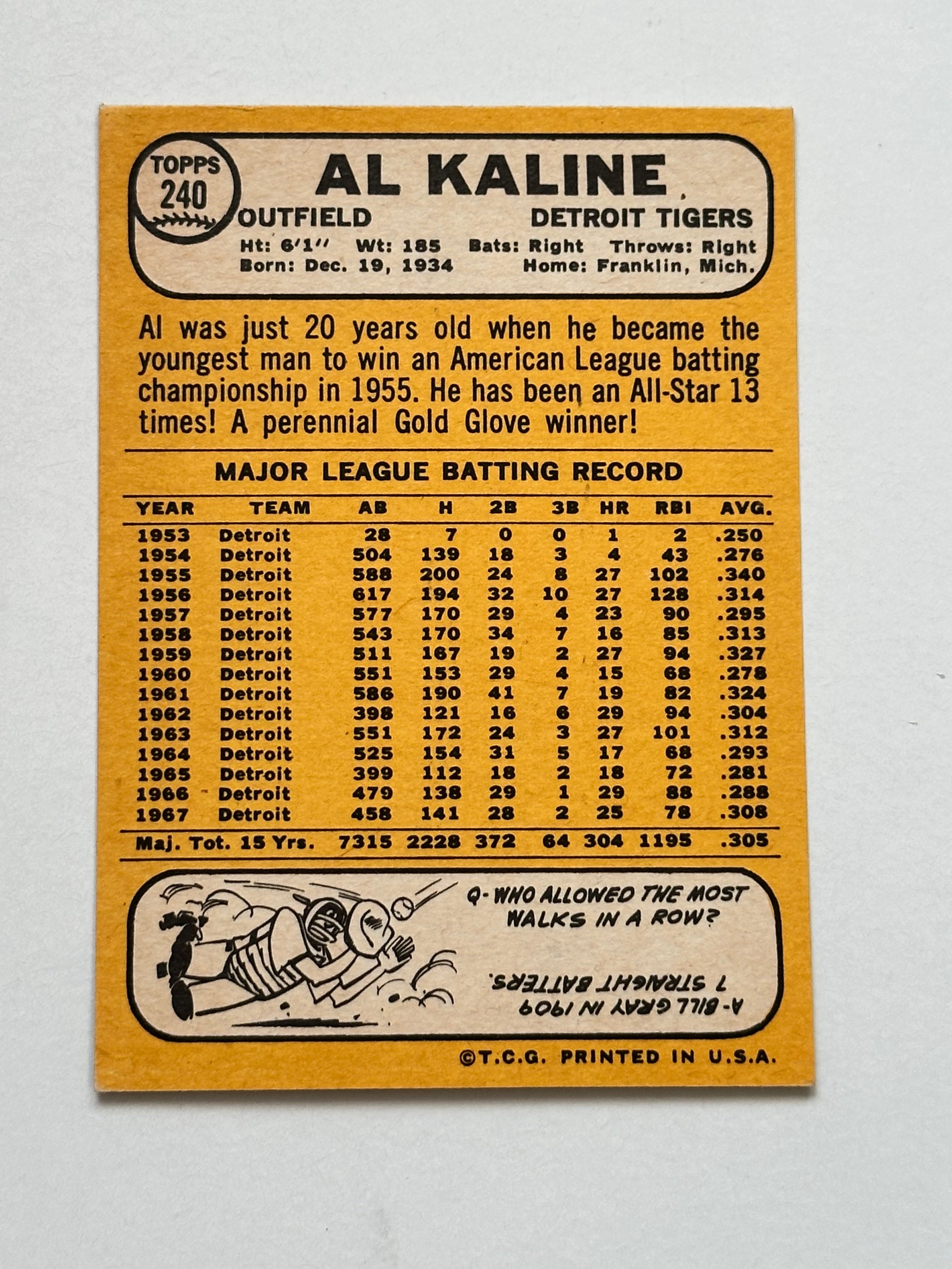 1968 Topps Al Kaline high grade condition baseball card