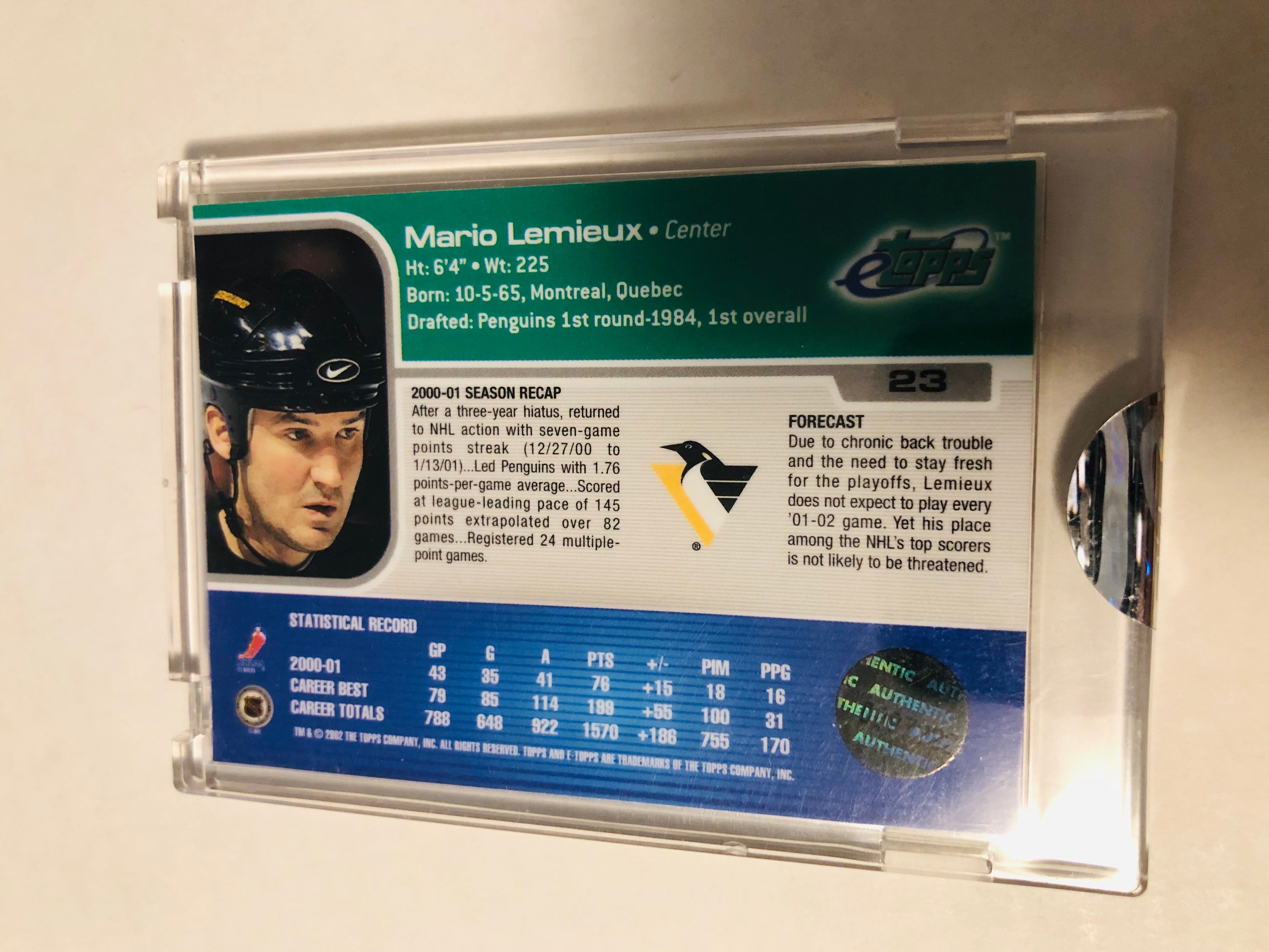 Mario Lemieux NHL hockey redemption e Topps foli card