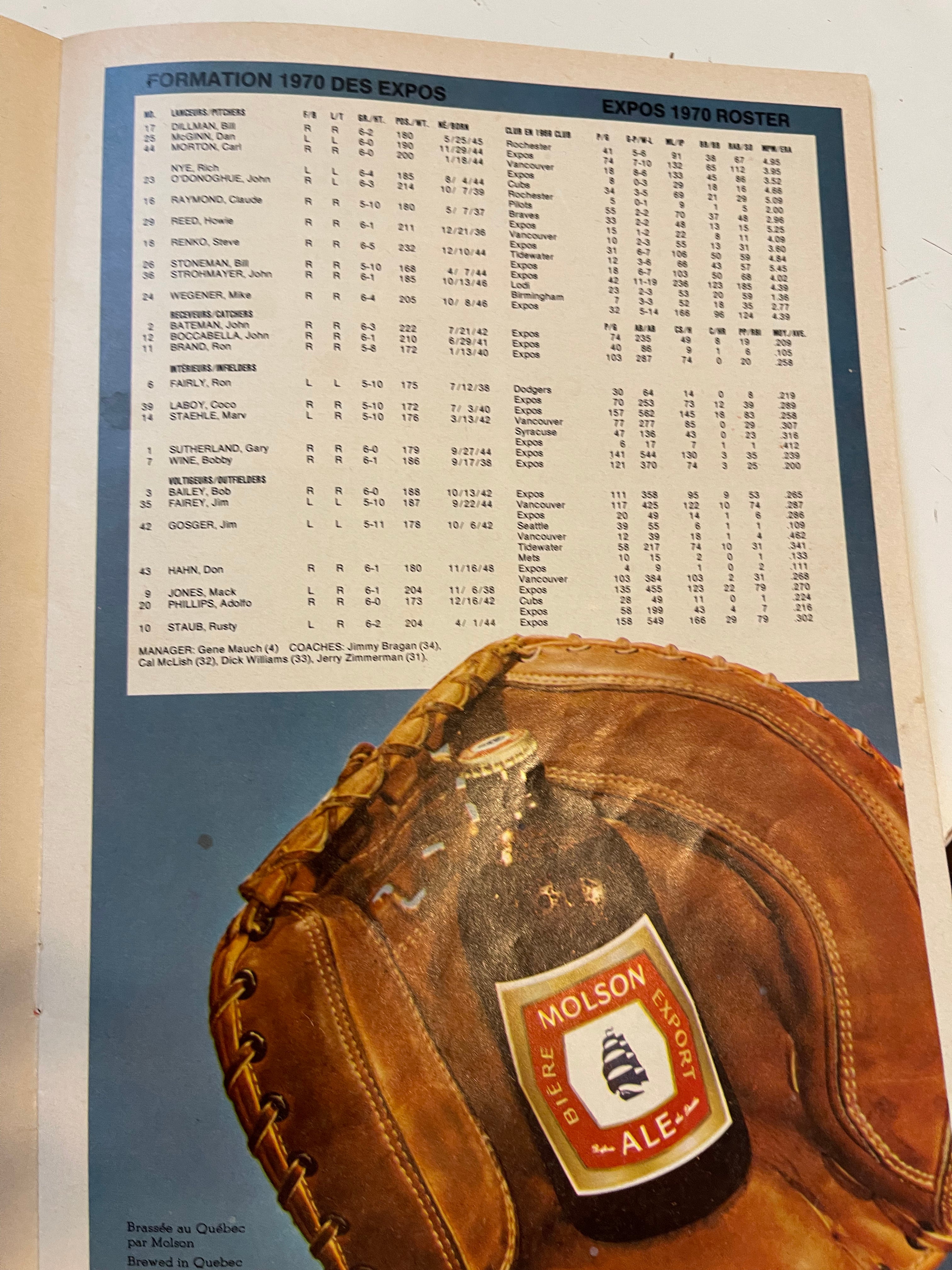 Montreal Expos baseball game program 1970
