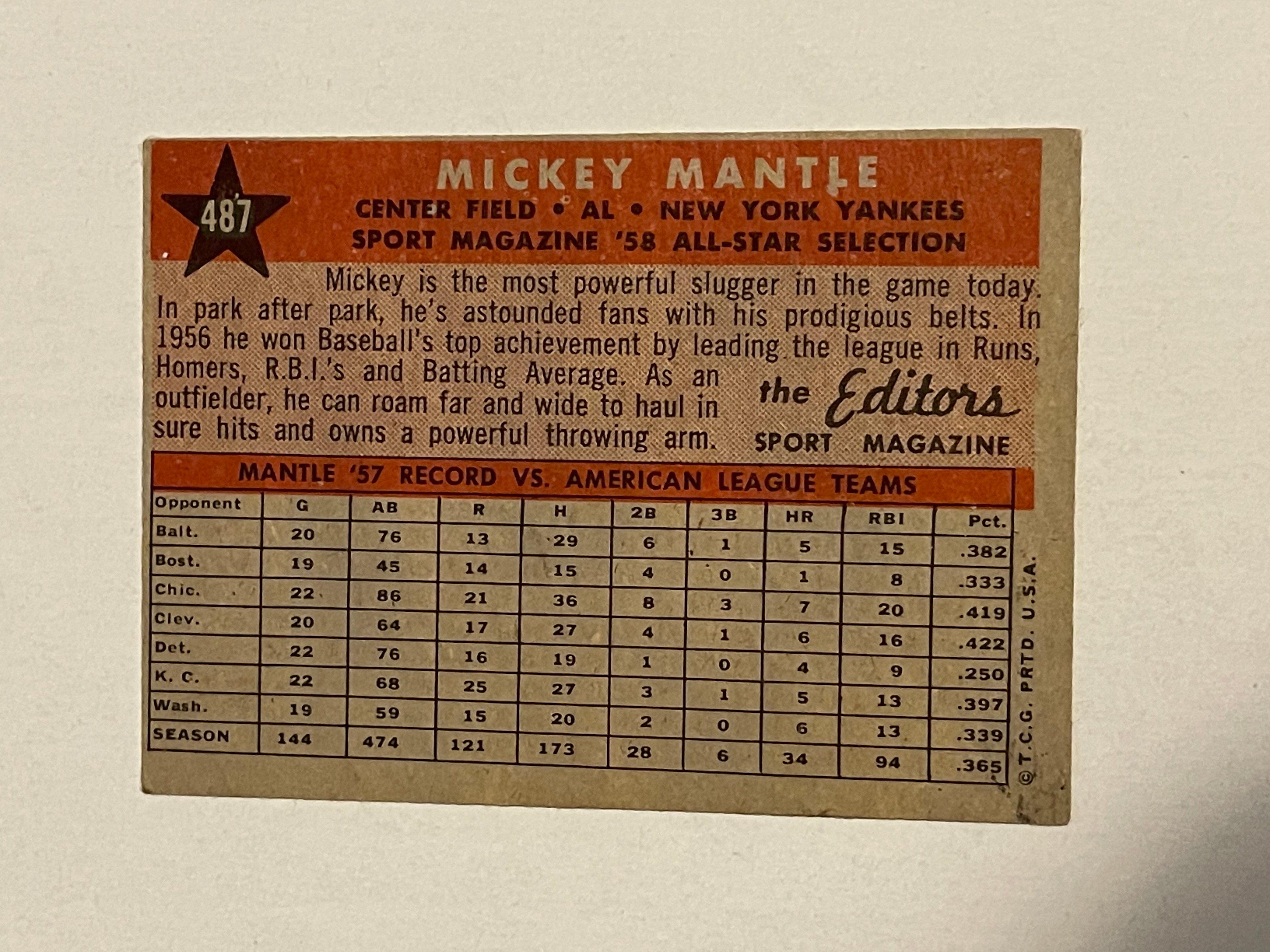 Mickey Mantle Topps sporting News baseball card 1958