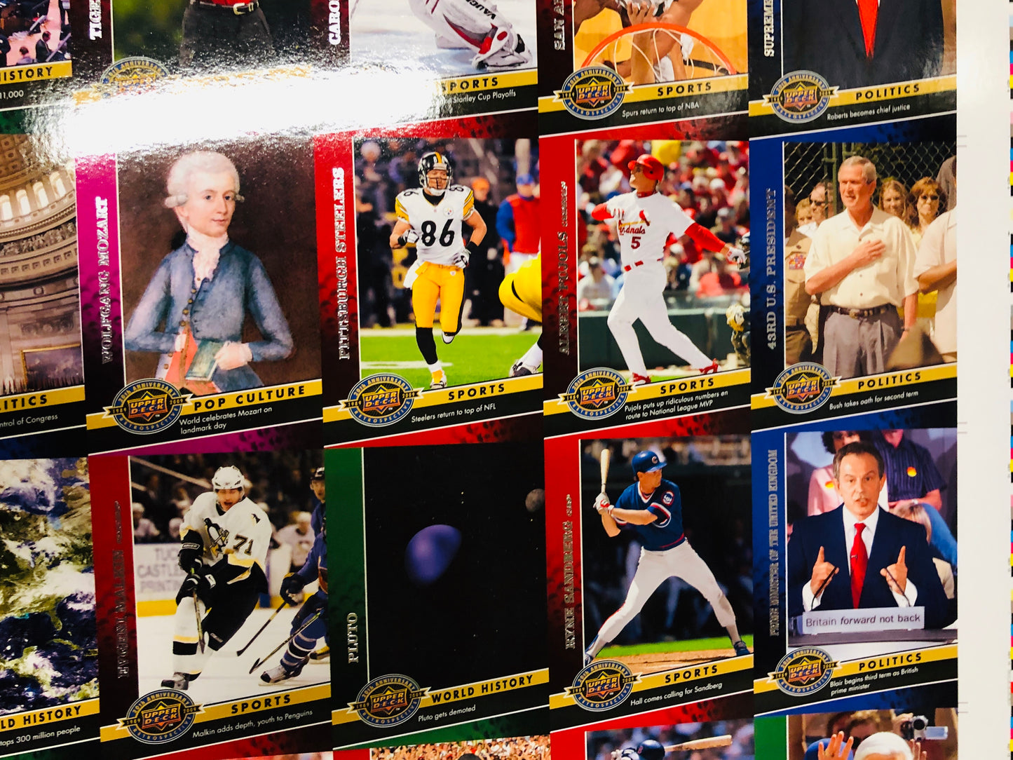 2009 Upper Deck rare 20th anniversary multi sports uncut cards sheet