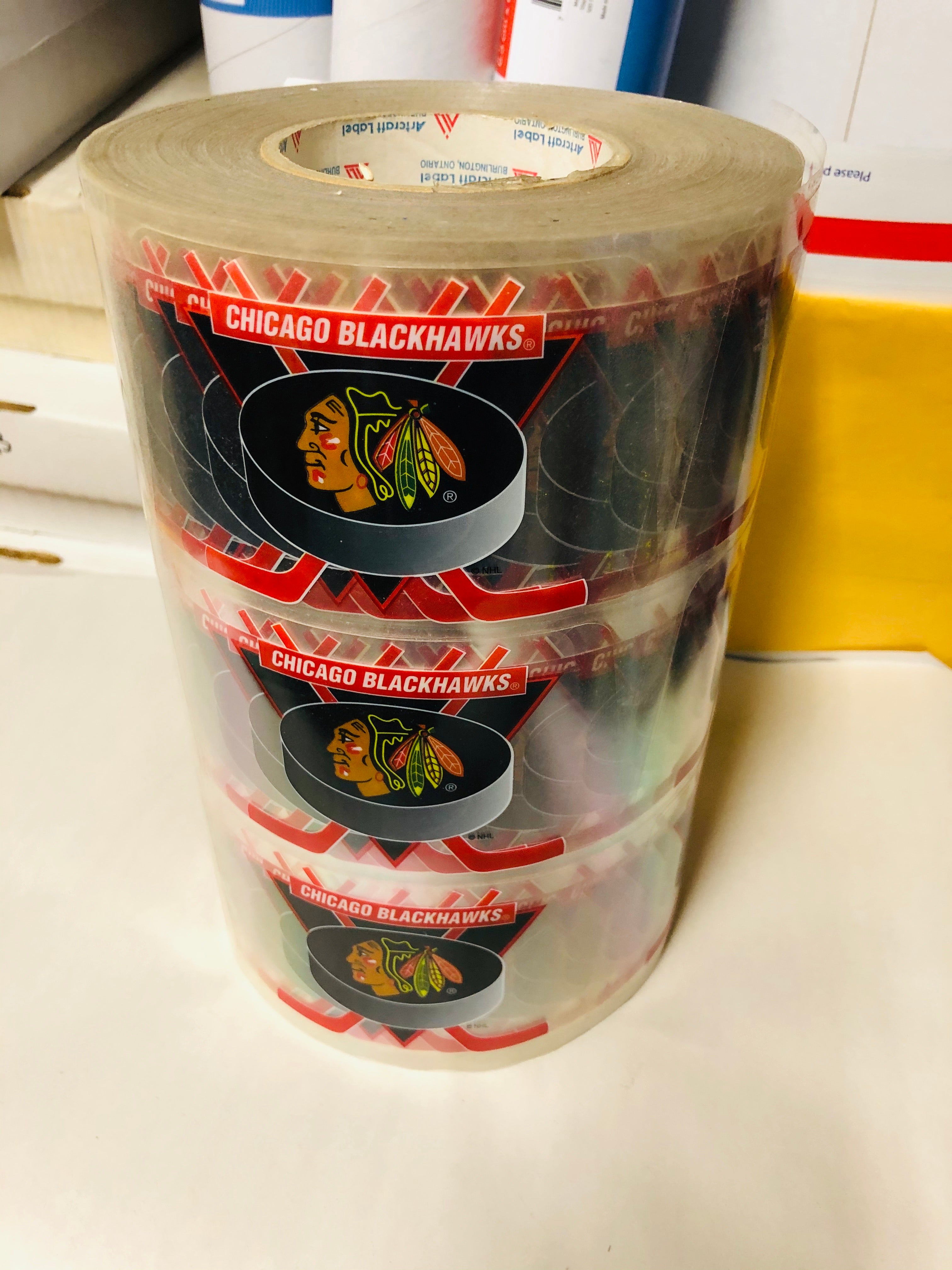 Chicago Black Hawks NHL hockey logos vinyl stickers large clear roll 1990