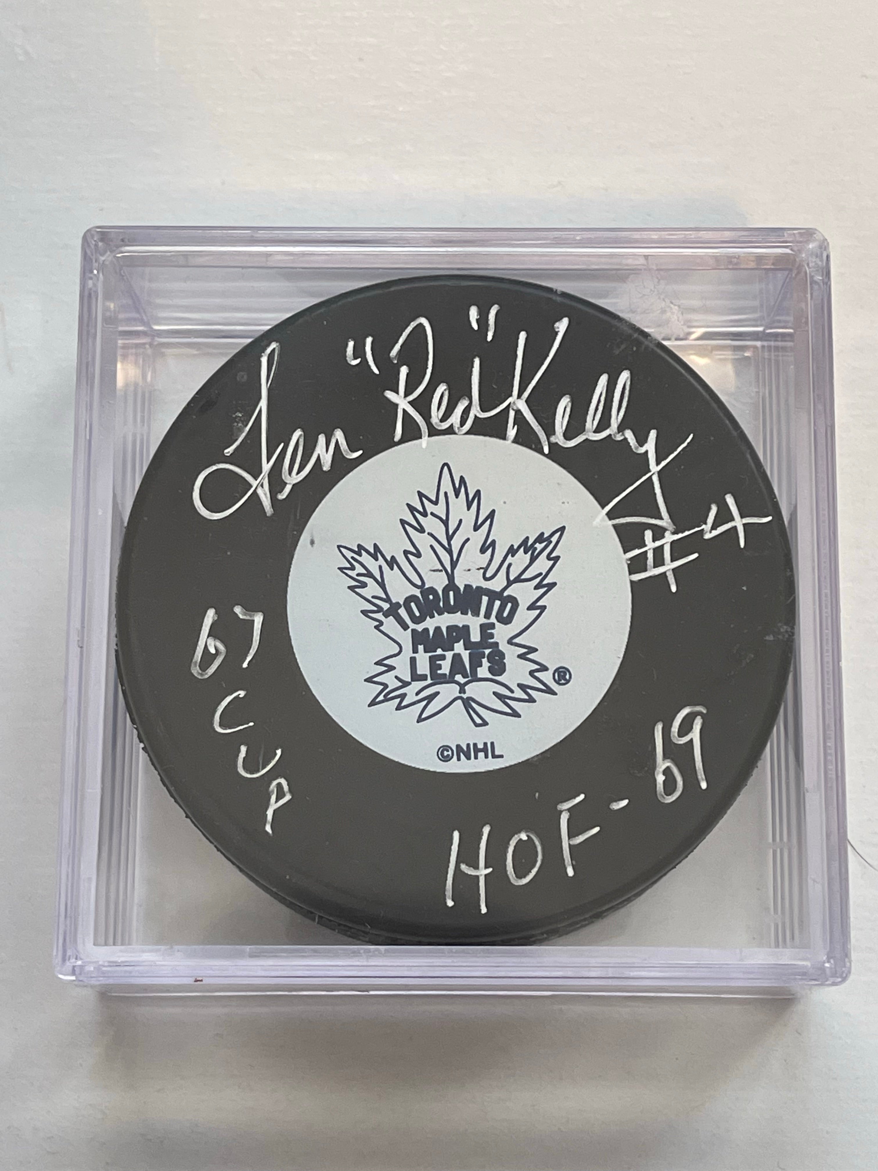 Red Kelly Toronto Maple Leafs hockey legend signed puck sold with COA