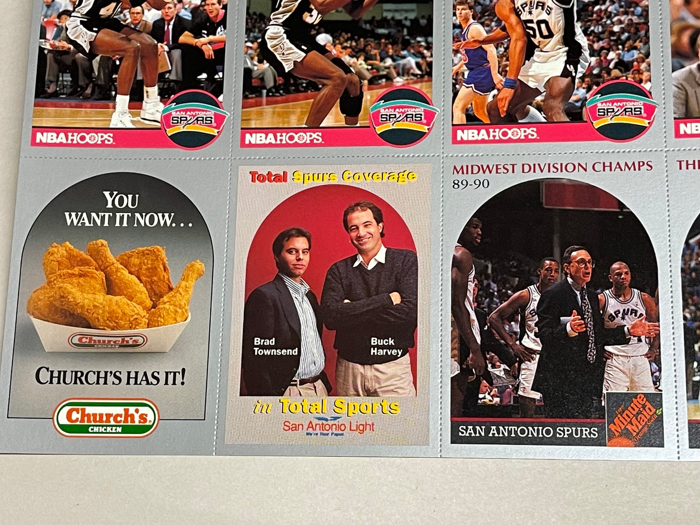 David Robinson Rookie Hoops basketball Church’s Chicken uncut cards sheet