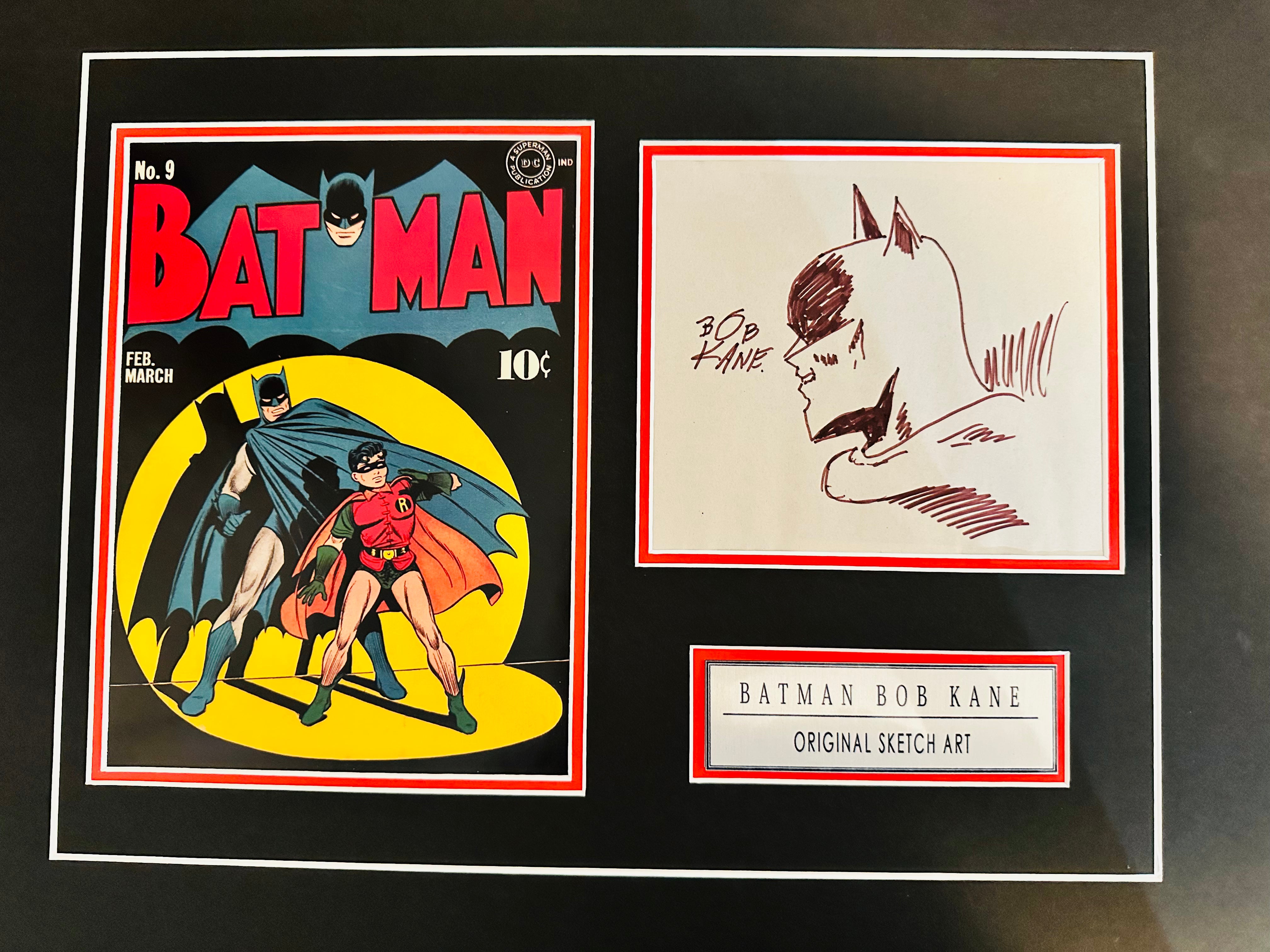 Batman Bob Kane rare original signed sketch matted sold with COA