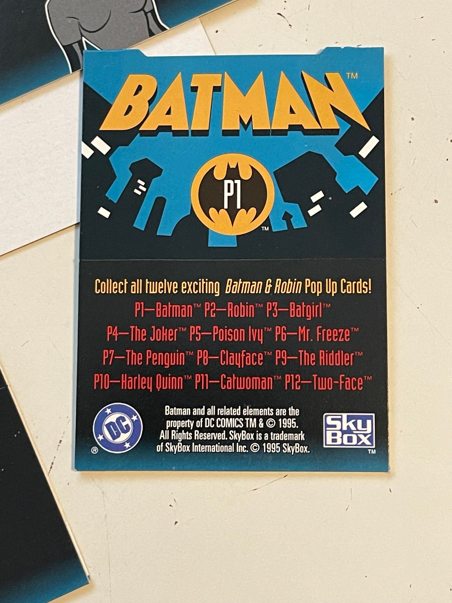 Batman animated pop up insert cards set 1995