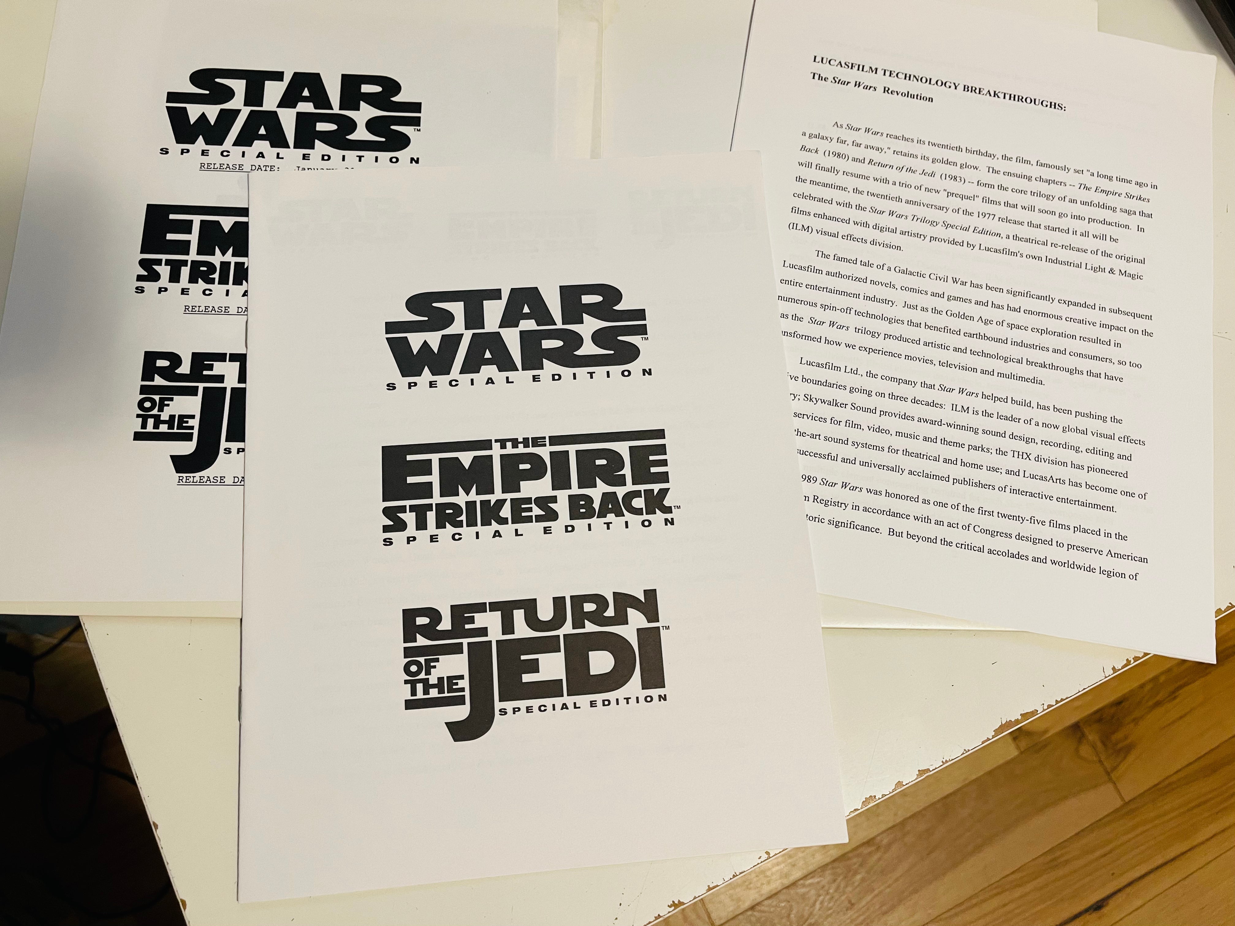 Star Wars Trilogy rare press kit with photos 1997