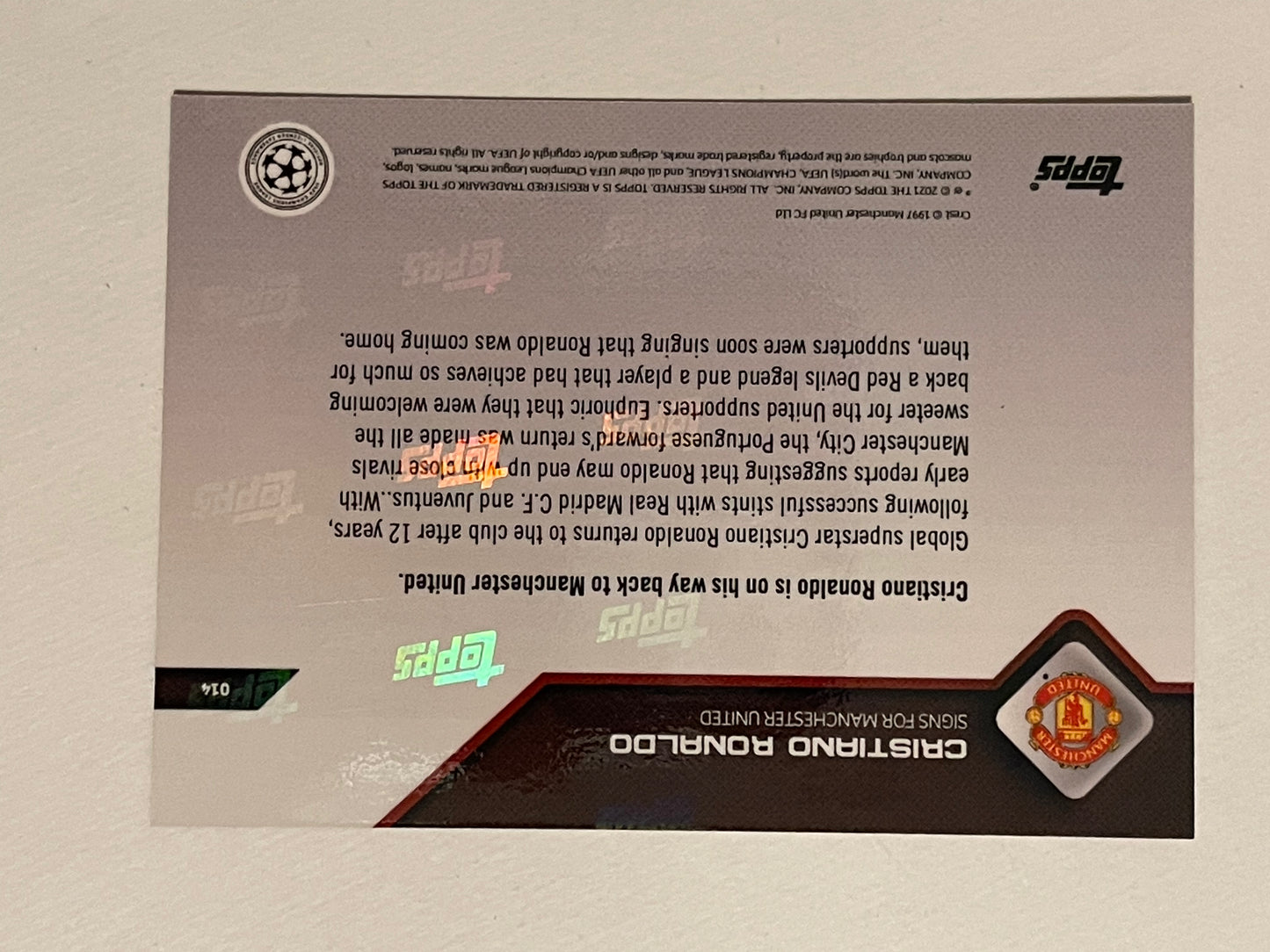 Cristiano Ronaldo rare Topps Manchester United soccer card