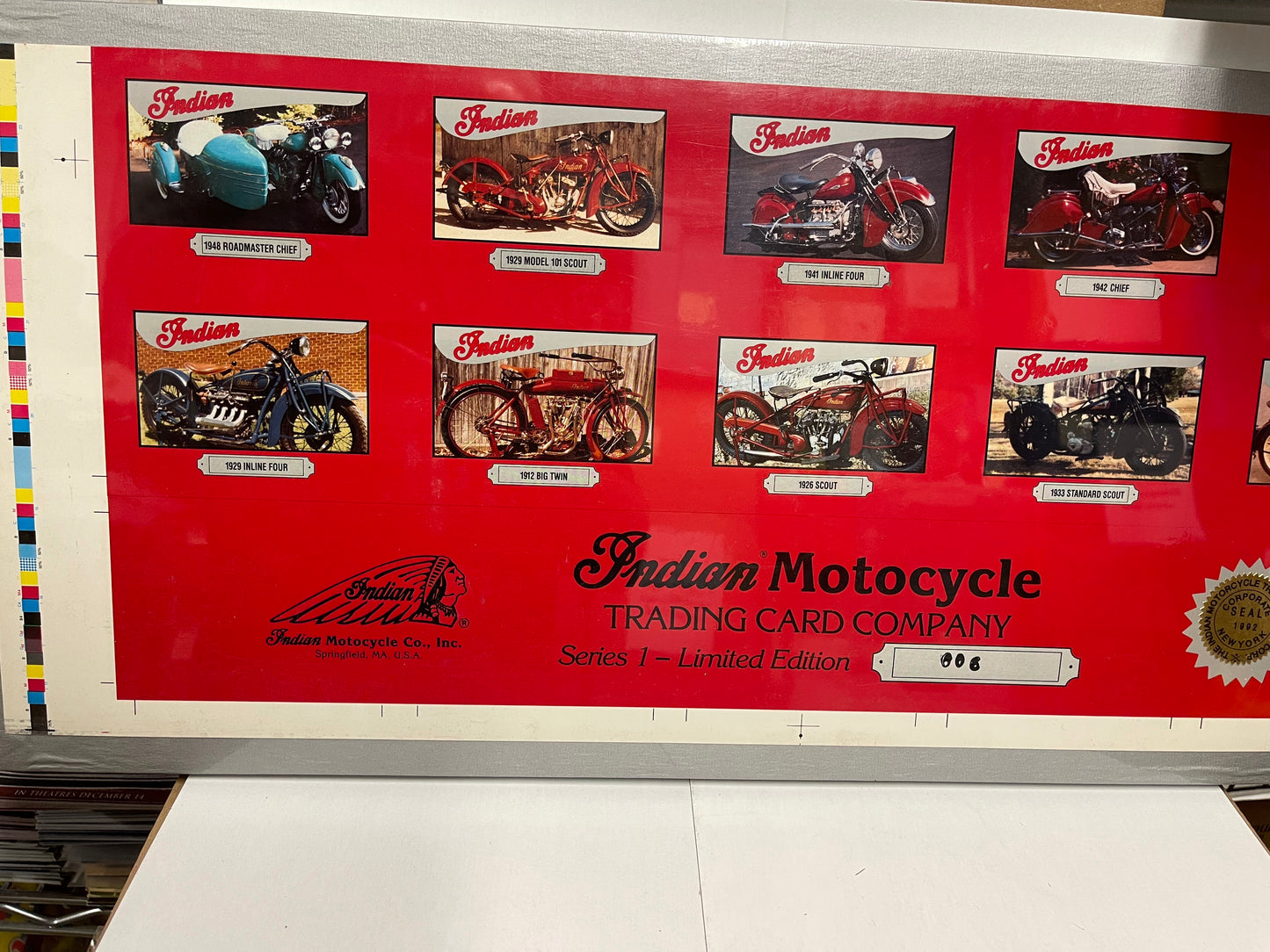 Indian Motorcycle rare series 1 uncut numbered cards sheet 1992