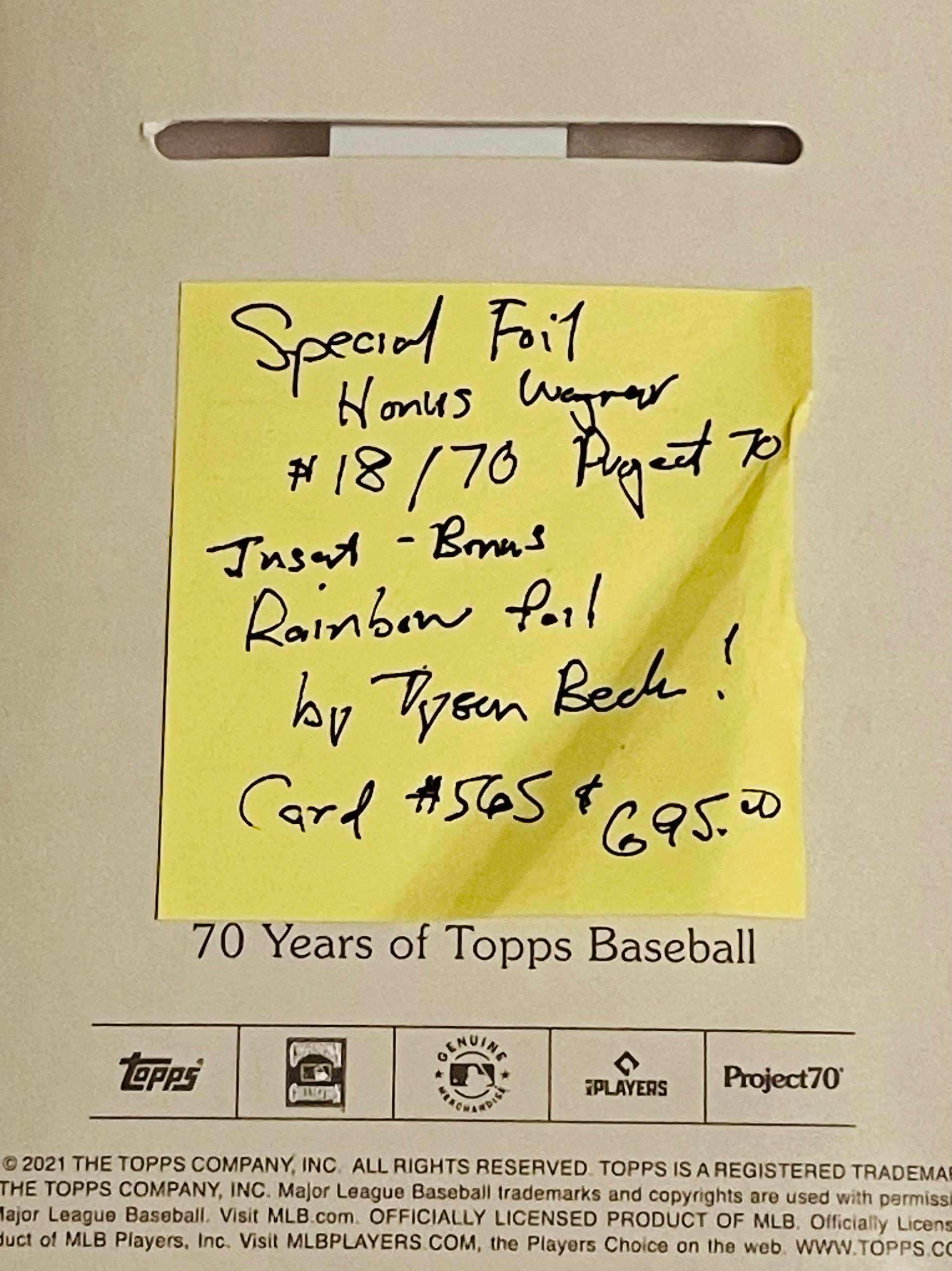 Honus Wagner Topps Rainbow Foil numbered Tyson Beck baseball card