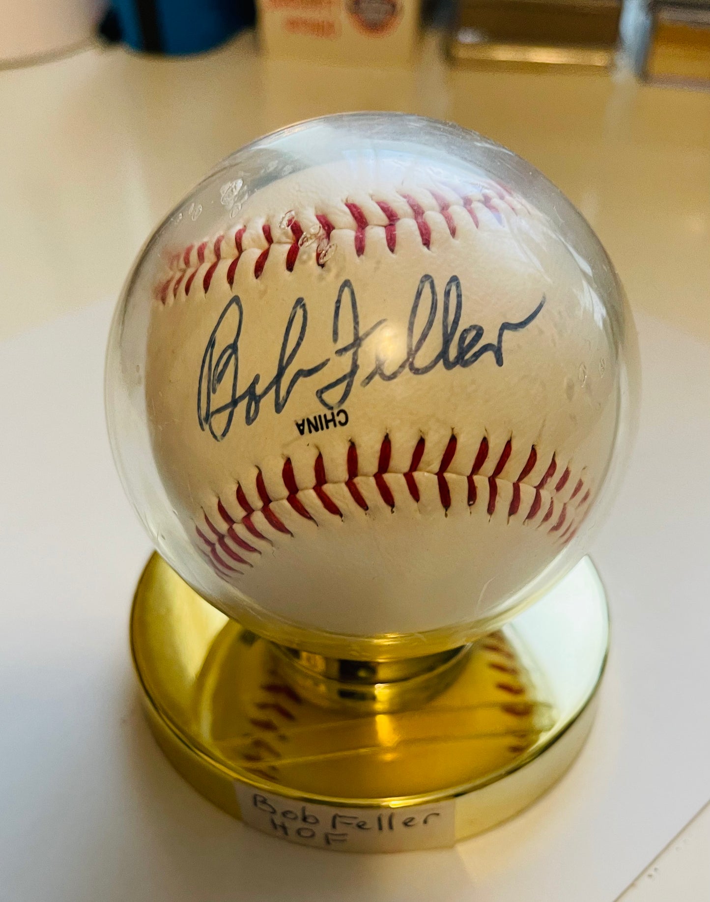 Bob Feller rare autograph baseball with COA and holder