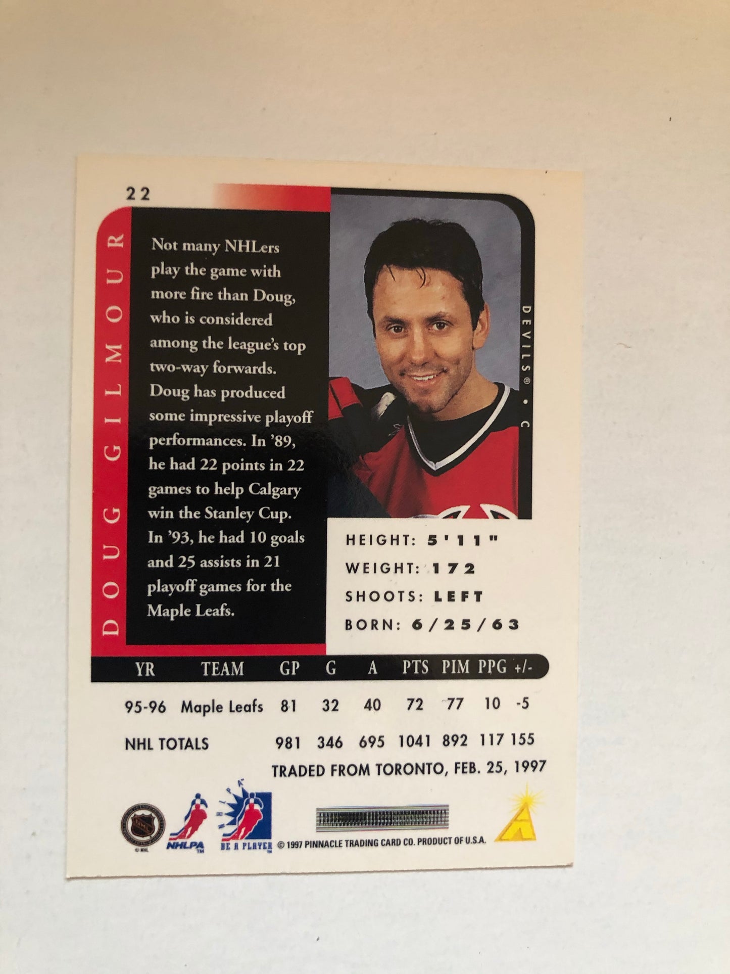 Doug Gilmour autograph hockey insert card