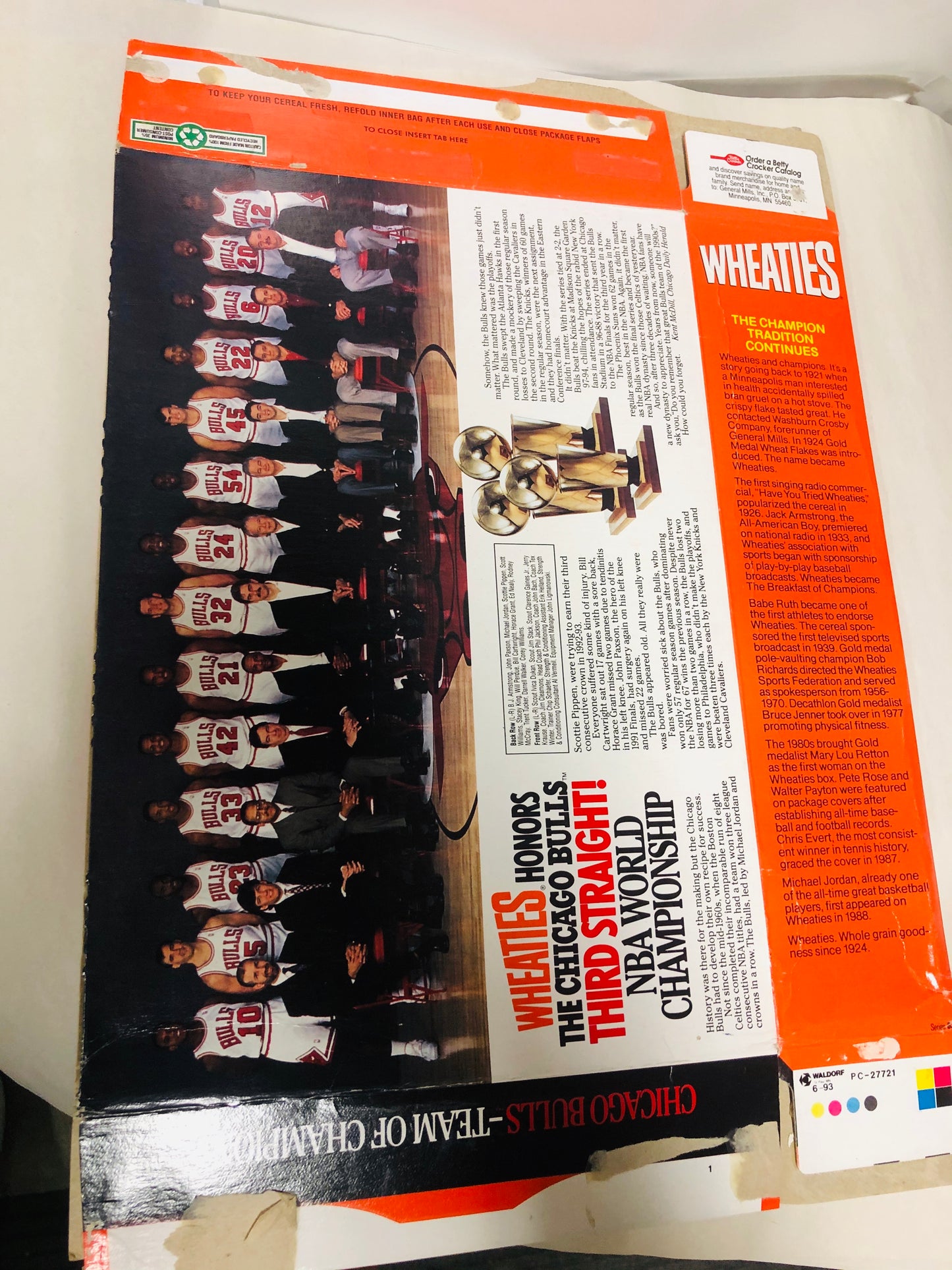 Michael Jordan Chicago Bulls rare Wheaties cereal NBA champions box 1993