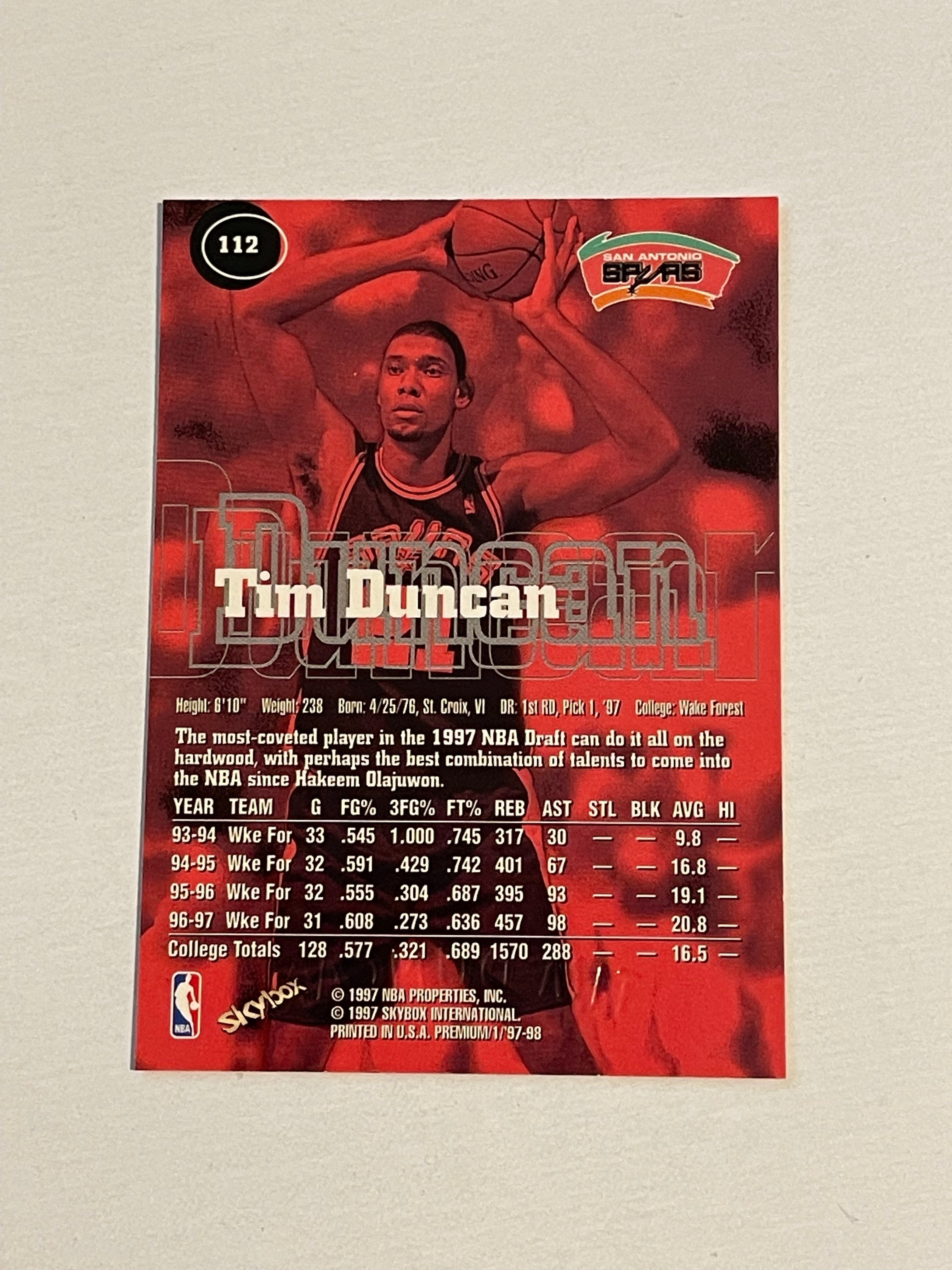 Tim Duncan Skybox high grade rookie basketball card 1997