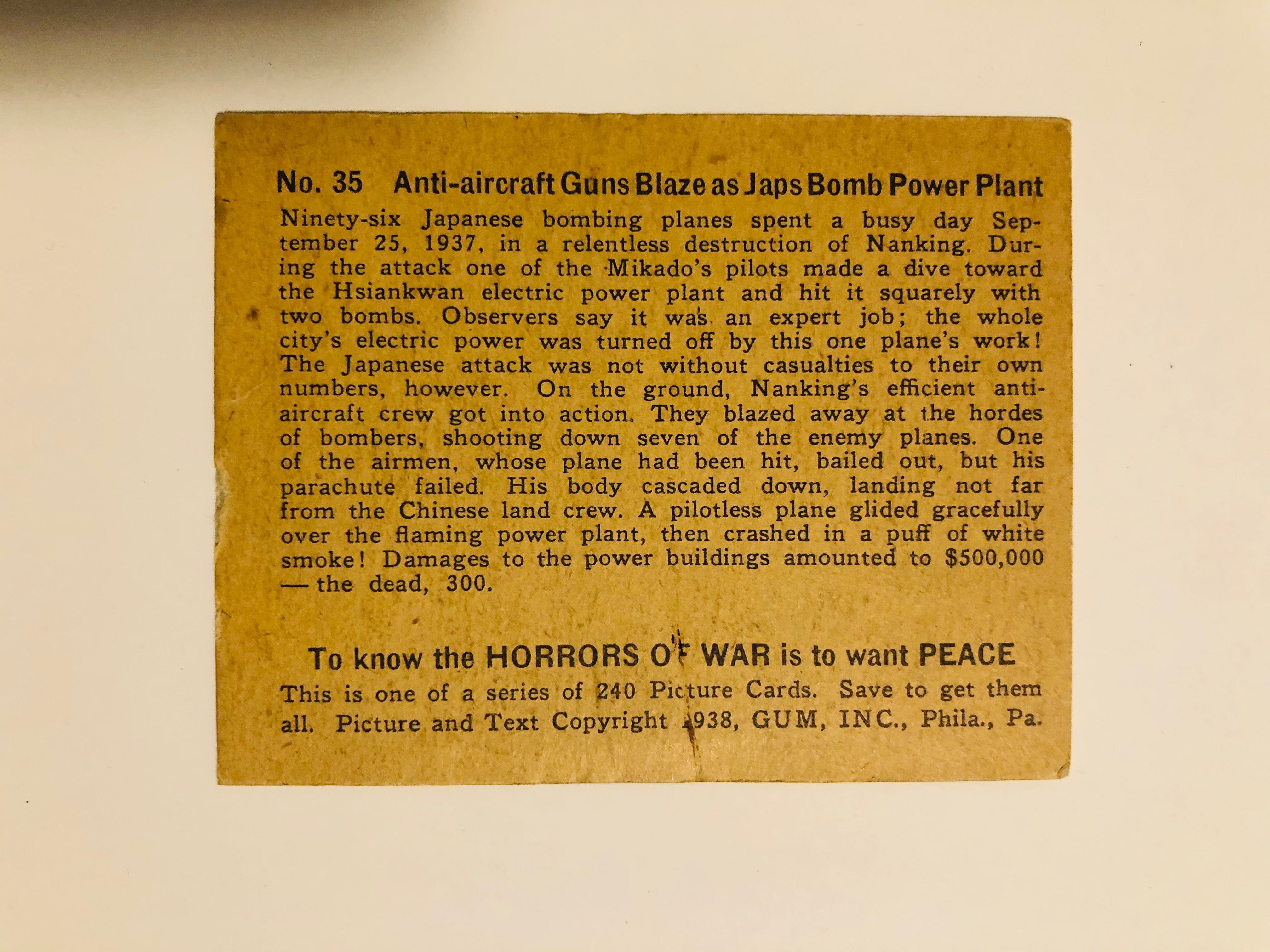 1938 Horrors of War rare original card