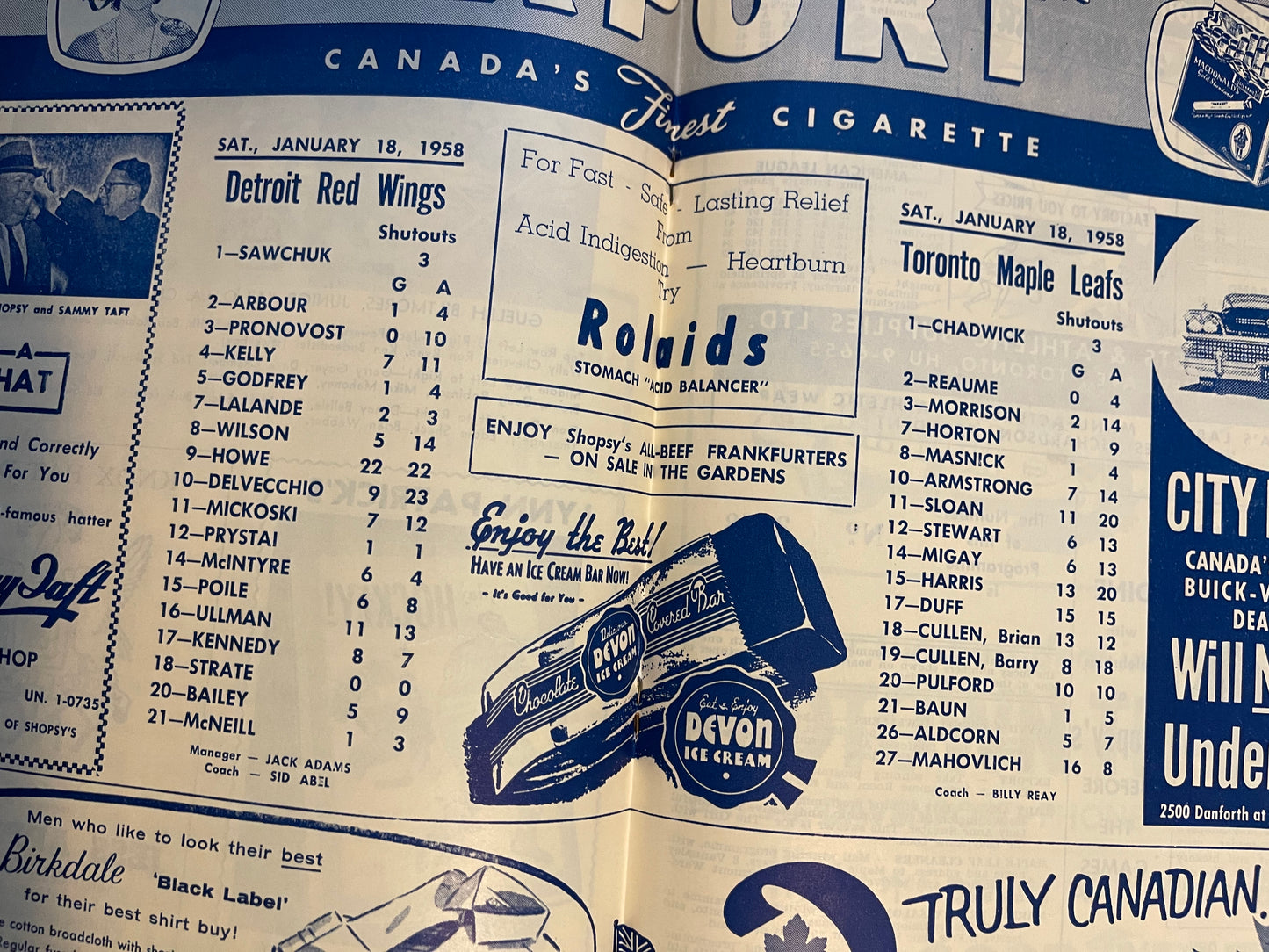 Toronto Maple Leafs hockey game program Jan.18,1958