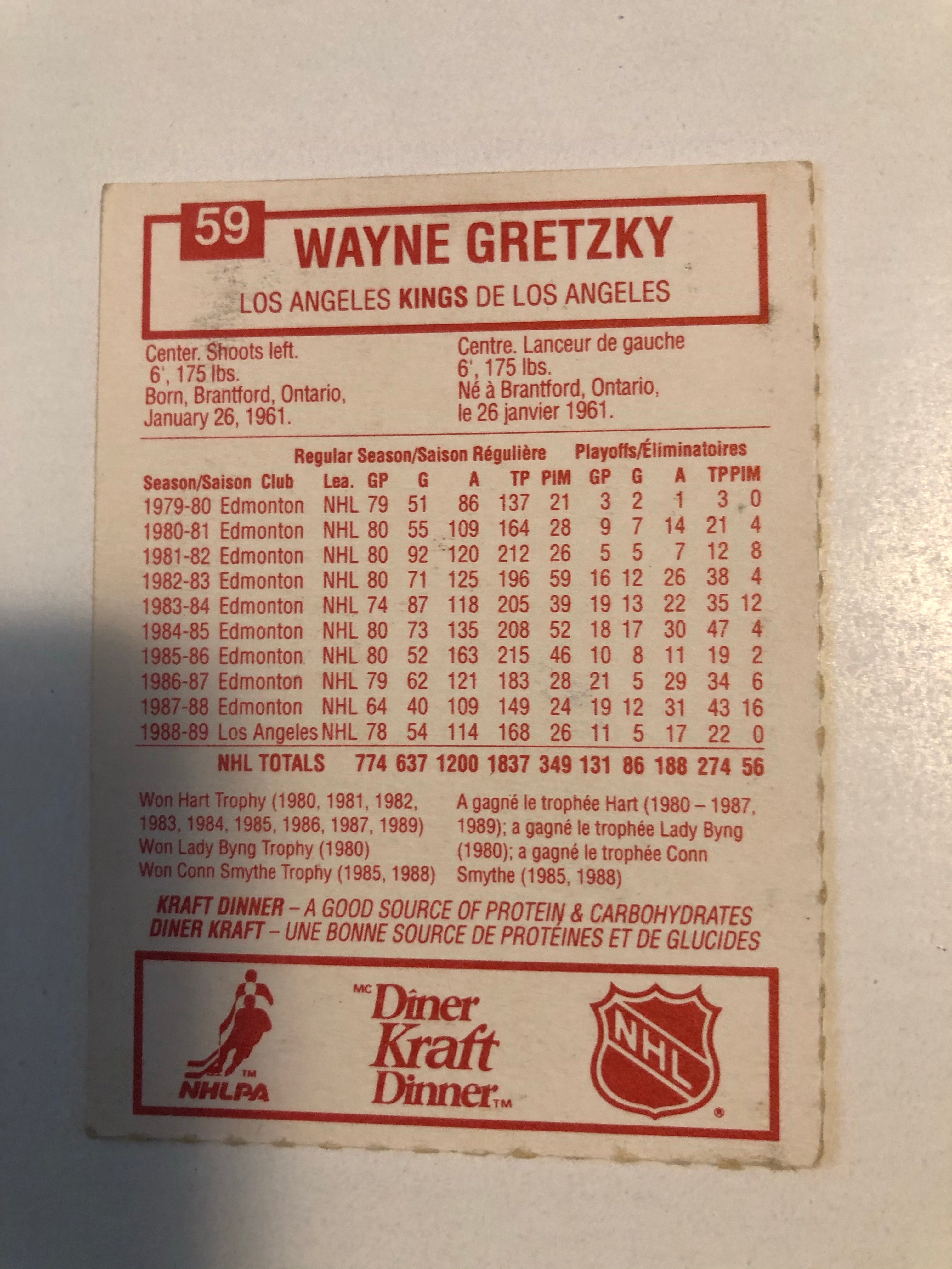 Wayne Gretzky Kraft Dinner high grade hockey card 1989