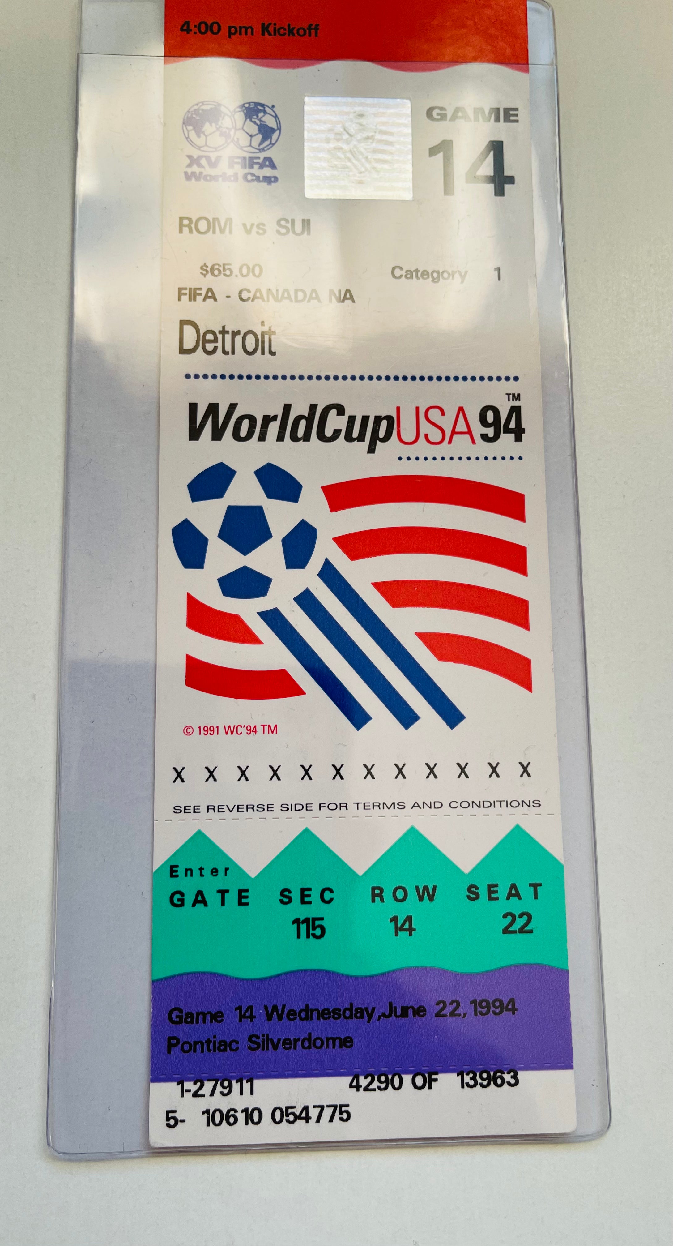 World Cup soccer rare full ticket 1994