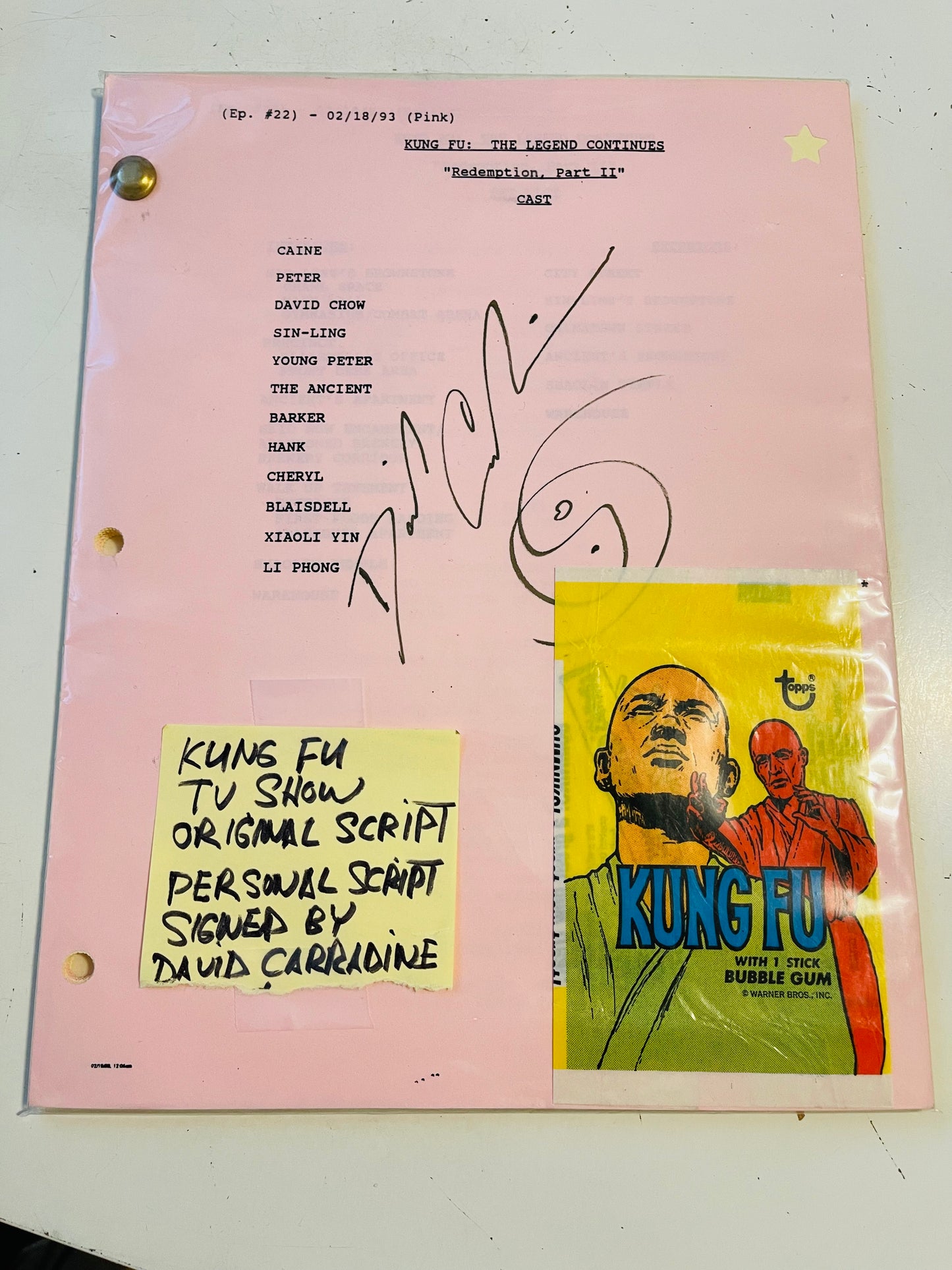 Kung Fu David Carradine original autograph shooting script with COA