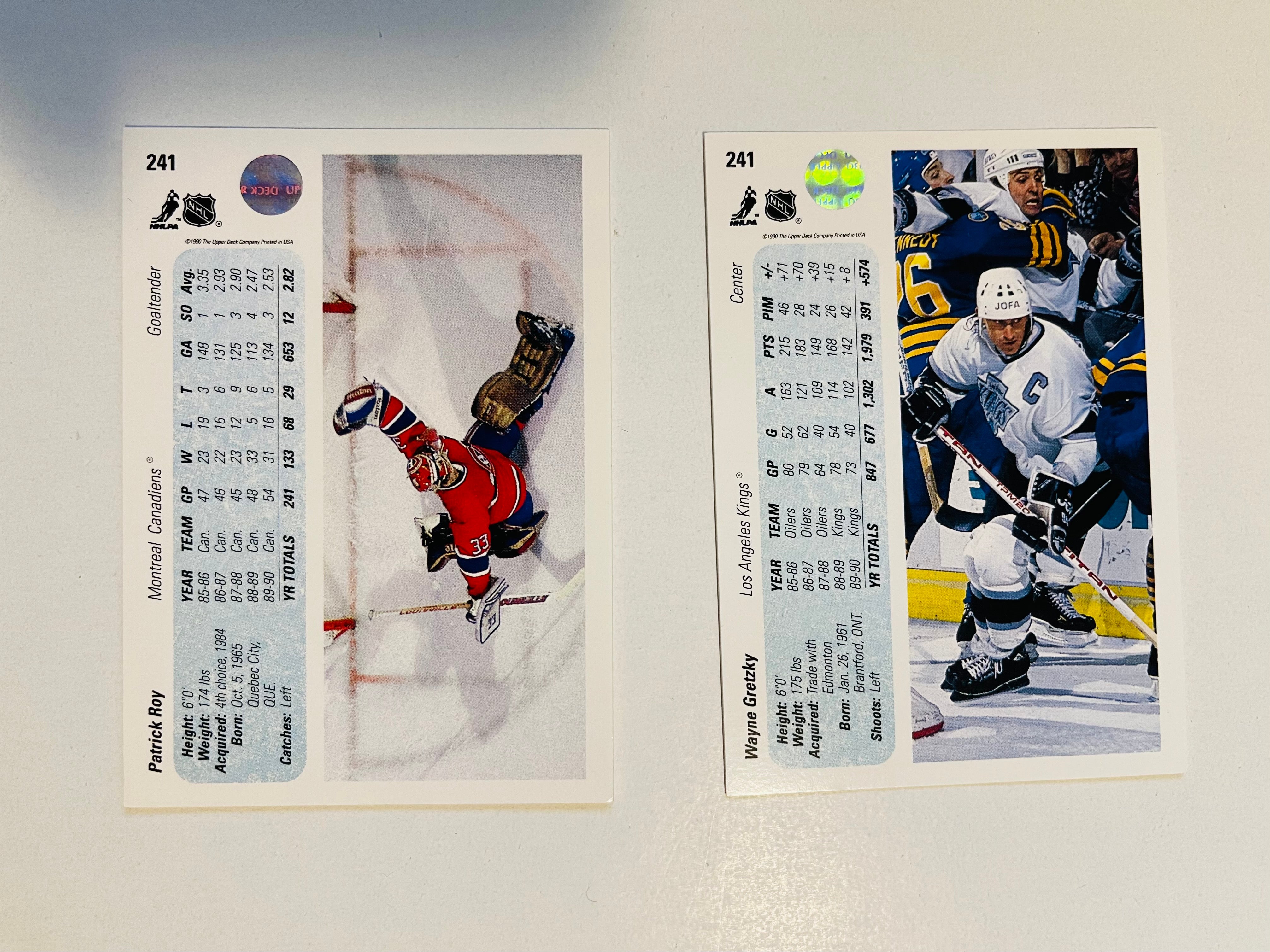 rare 1990 hockey cards Wayne Gretzky/Patrick Roy two rare Upperdeck promo cards 1990