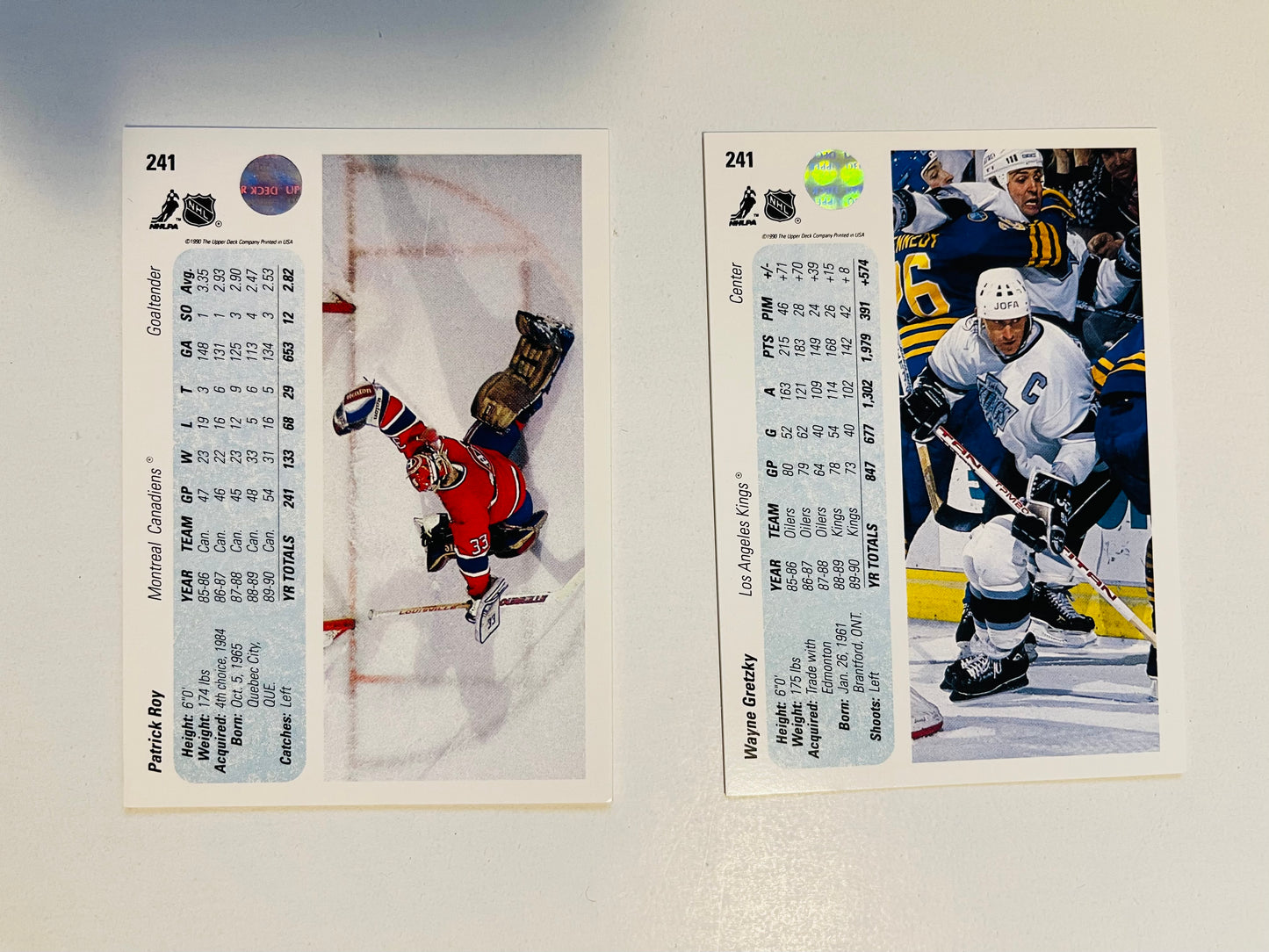 Wayne Gretzky/Patrick Roy two rare Upperdeck promo cards 1990