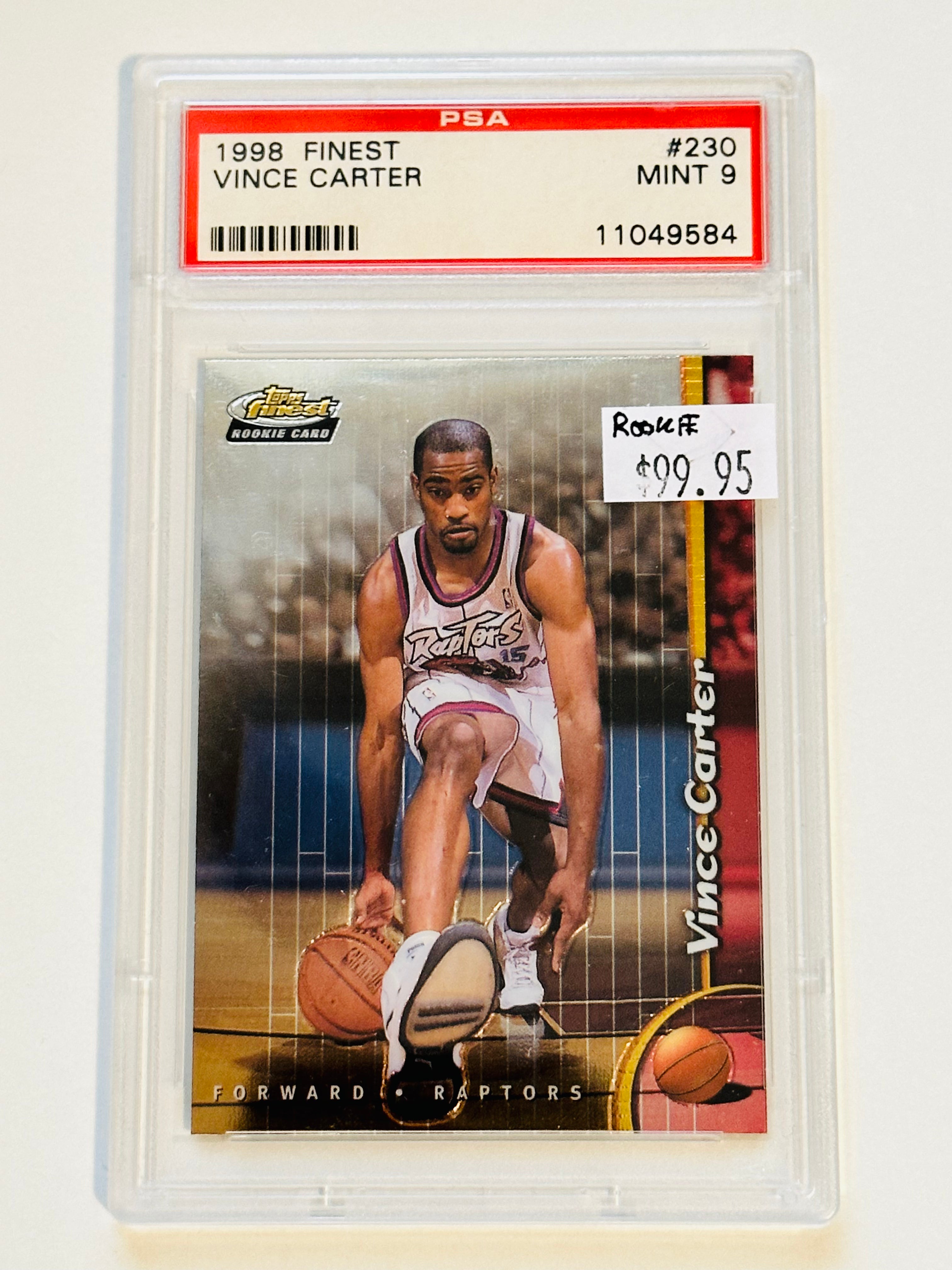 Vince Carter Toronto Raptors Topps Finest PSA basketball high grade rookie card 1998