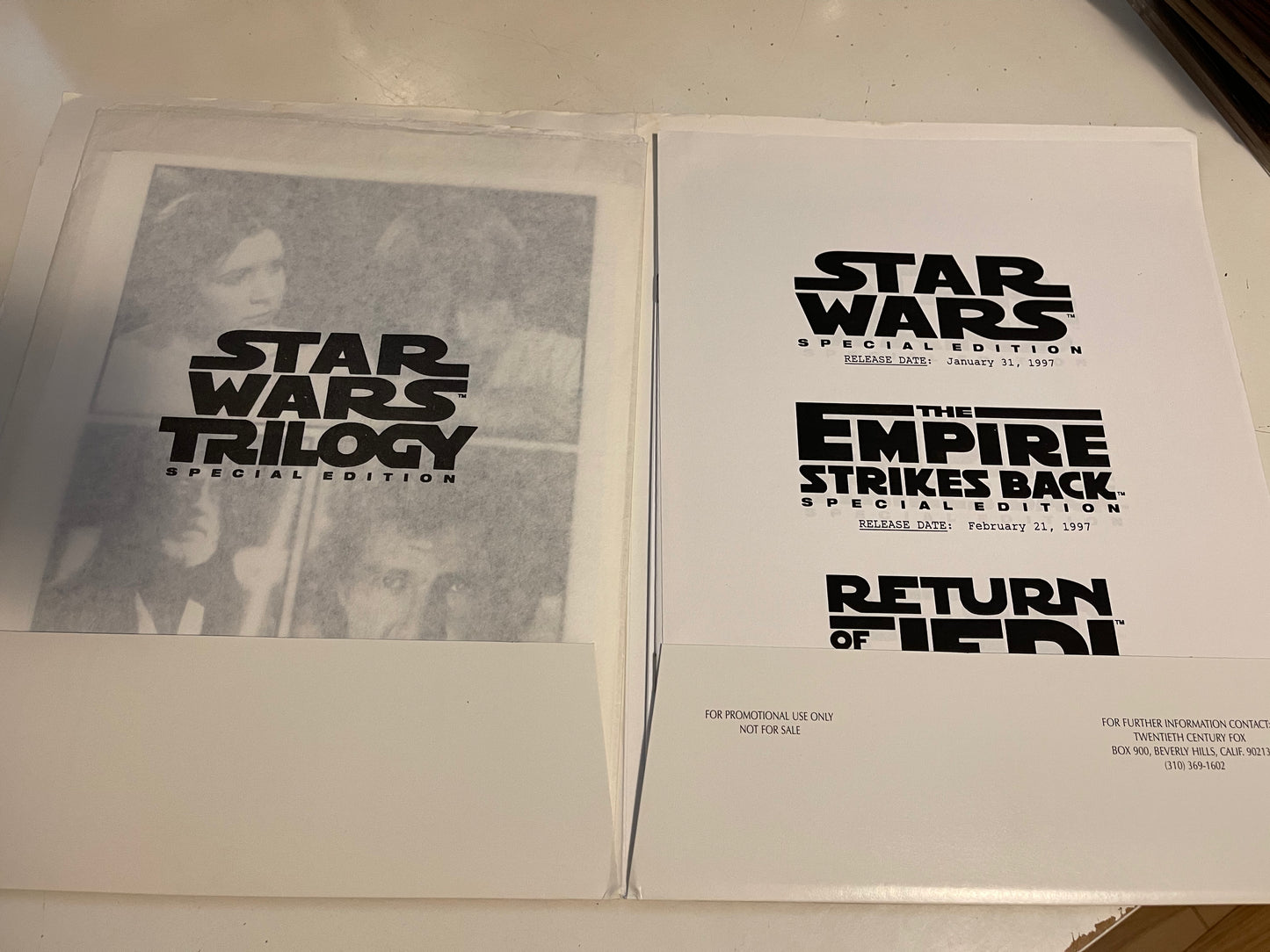 Star Wars Trilogy rare press kit with photos 1997