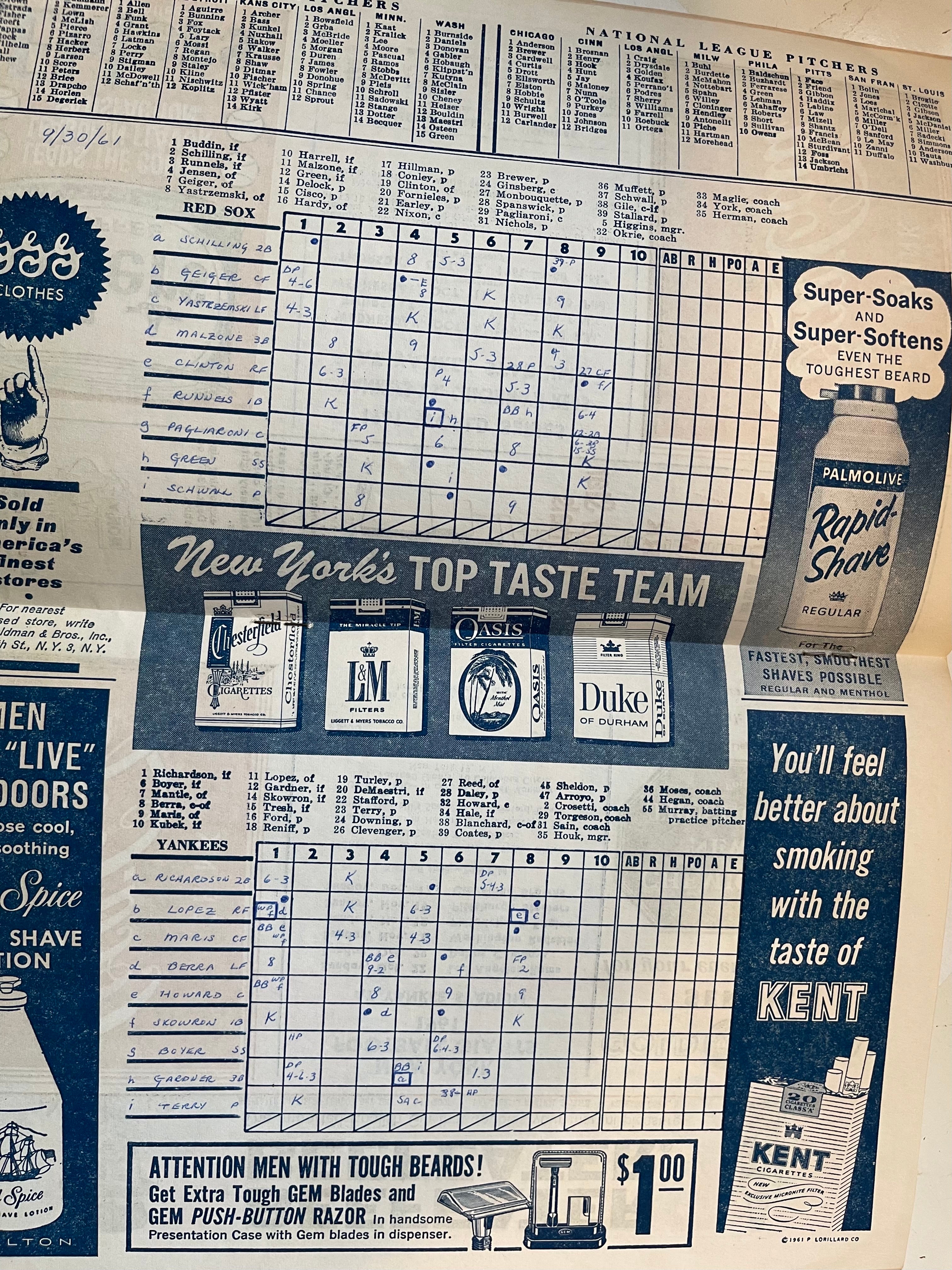 1961 Yankees original baseball program and score card autograph by Dizzy Dean with COA